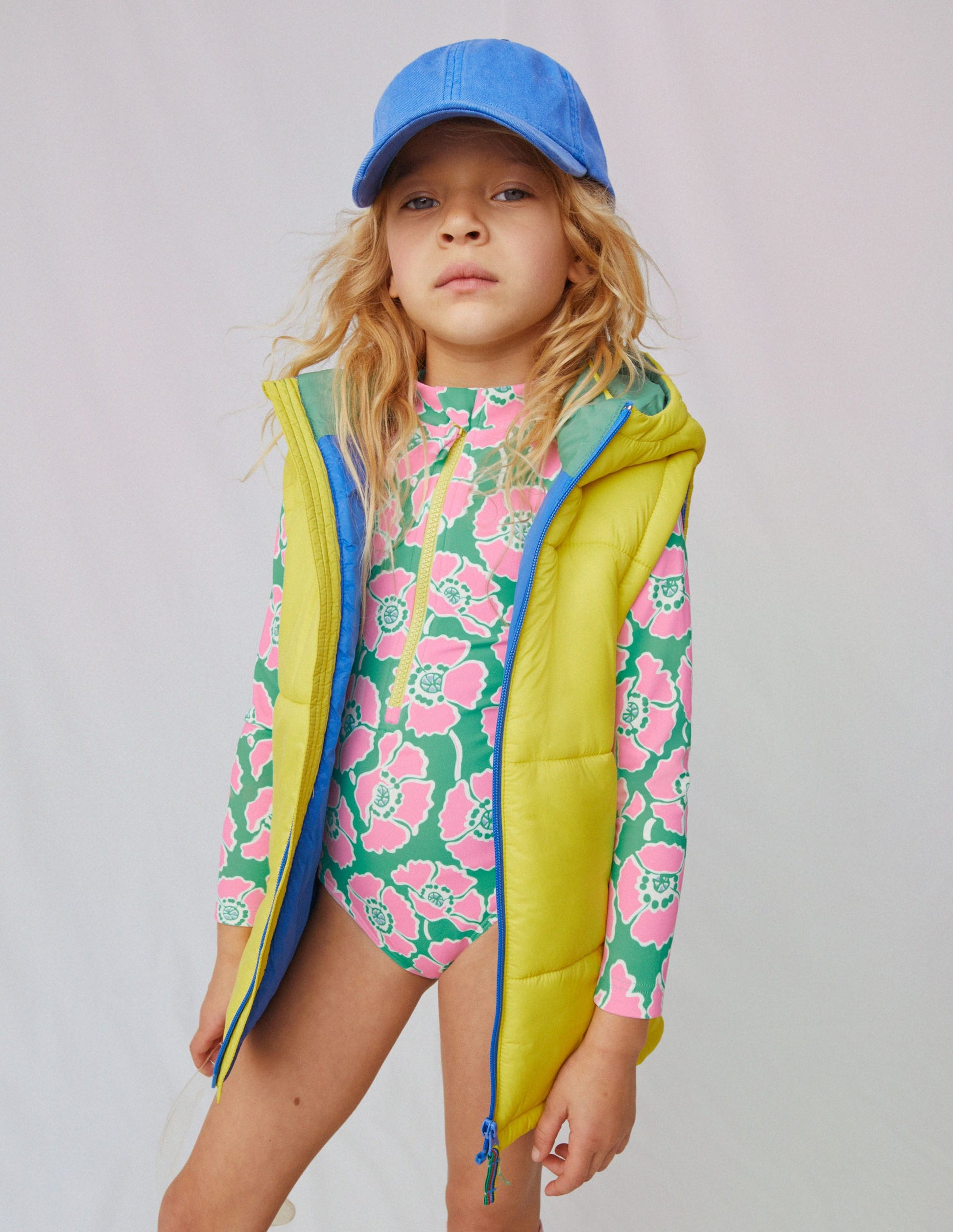 Long-sleeved Swimsuit-Lilac/Green Poppies-4