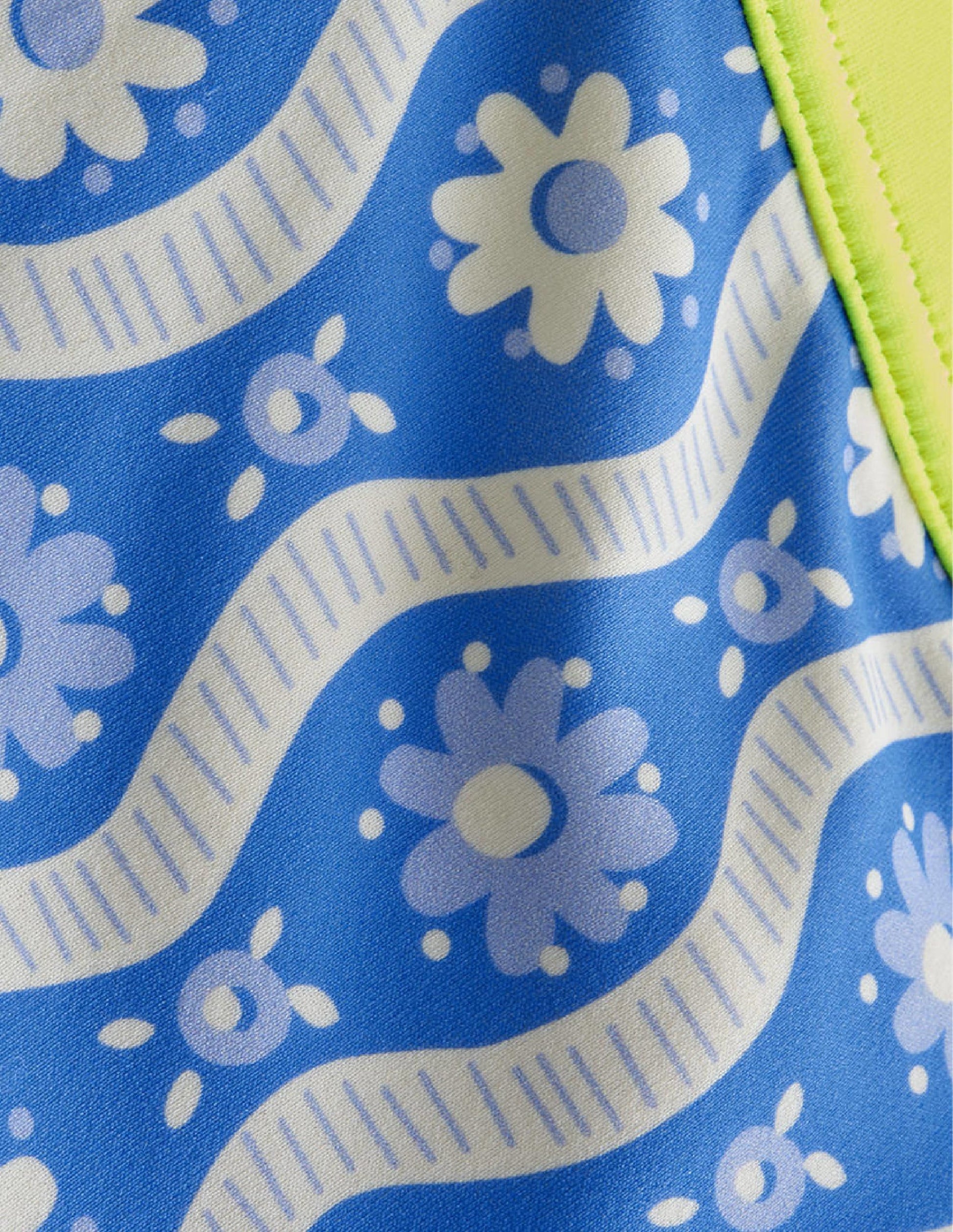 Patterned Swim Shorts-Penzance Blue Daisy Wave-3