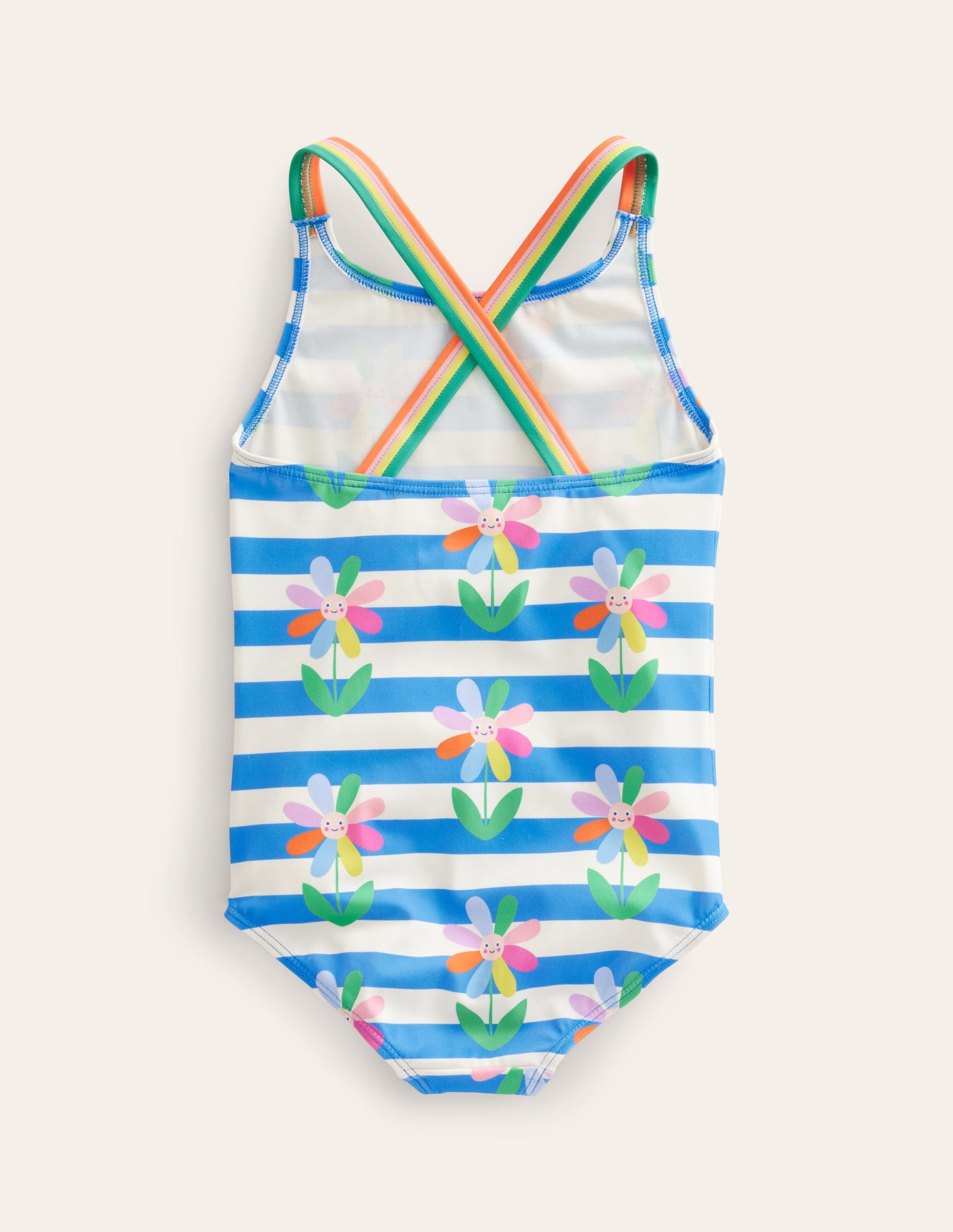Cross-back Printed Swimsuit-Cabana Blue Daisy Stripe-2