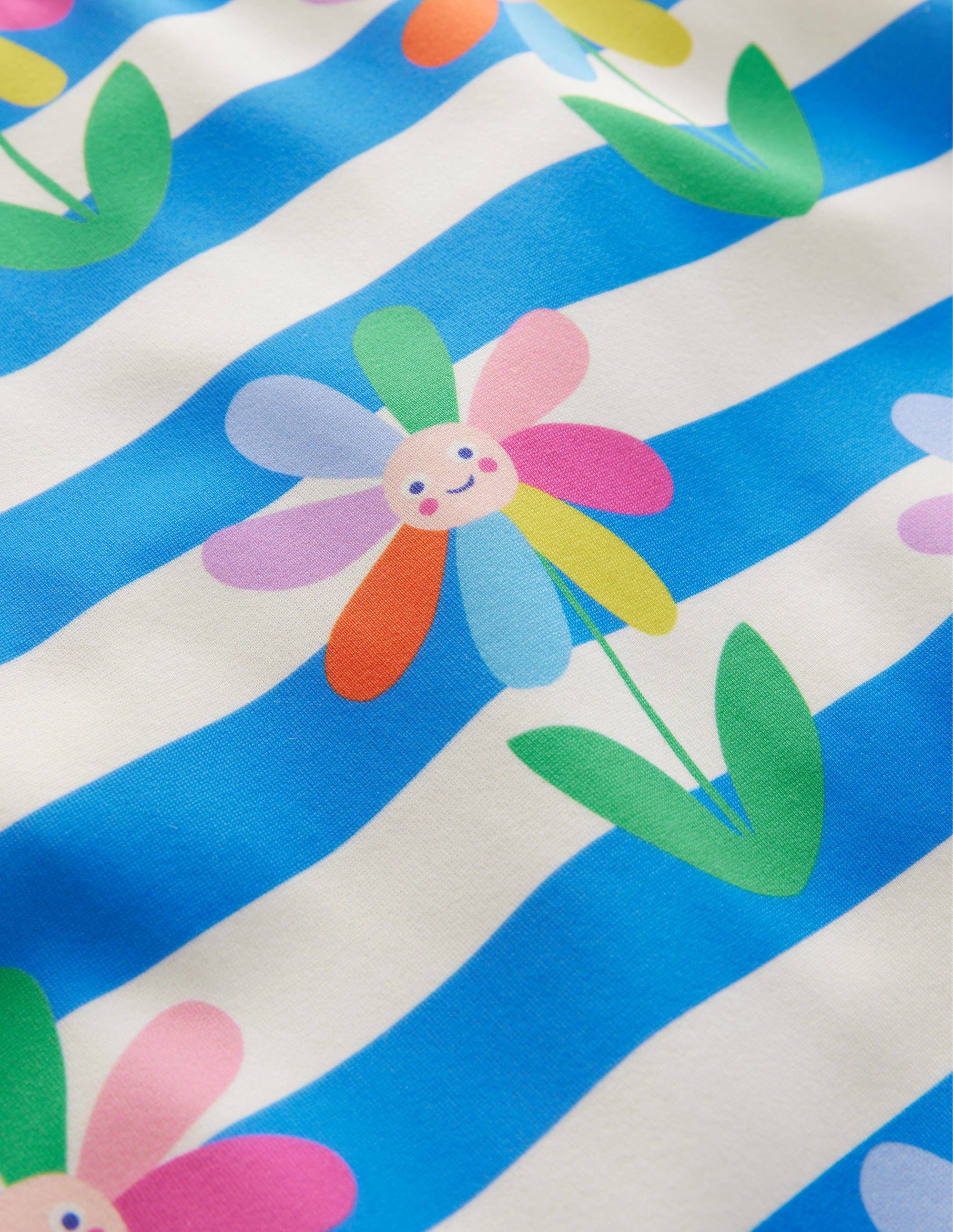 Cross-back Printed Swimsuit-Cabana Blue Daisy Stripe - Image 3