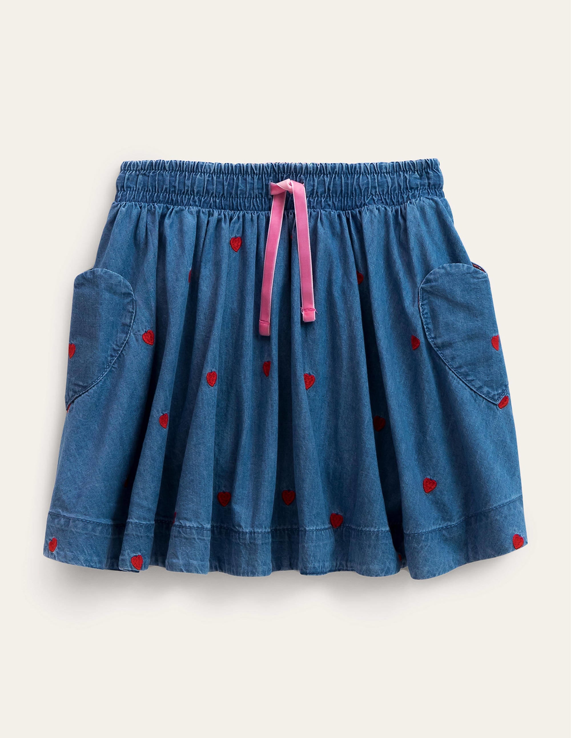 Woven Twirly Skirt-Mid Vintage Denim Hearts - Image 1