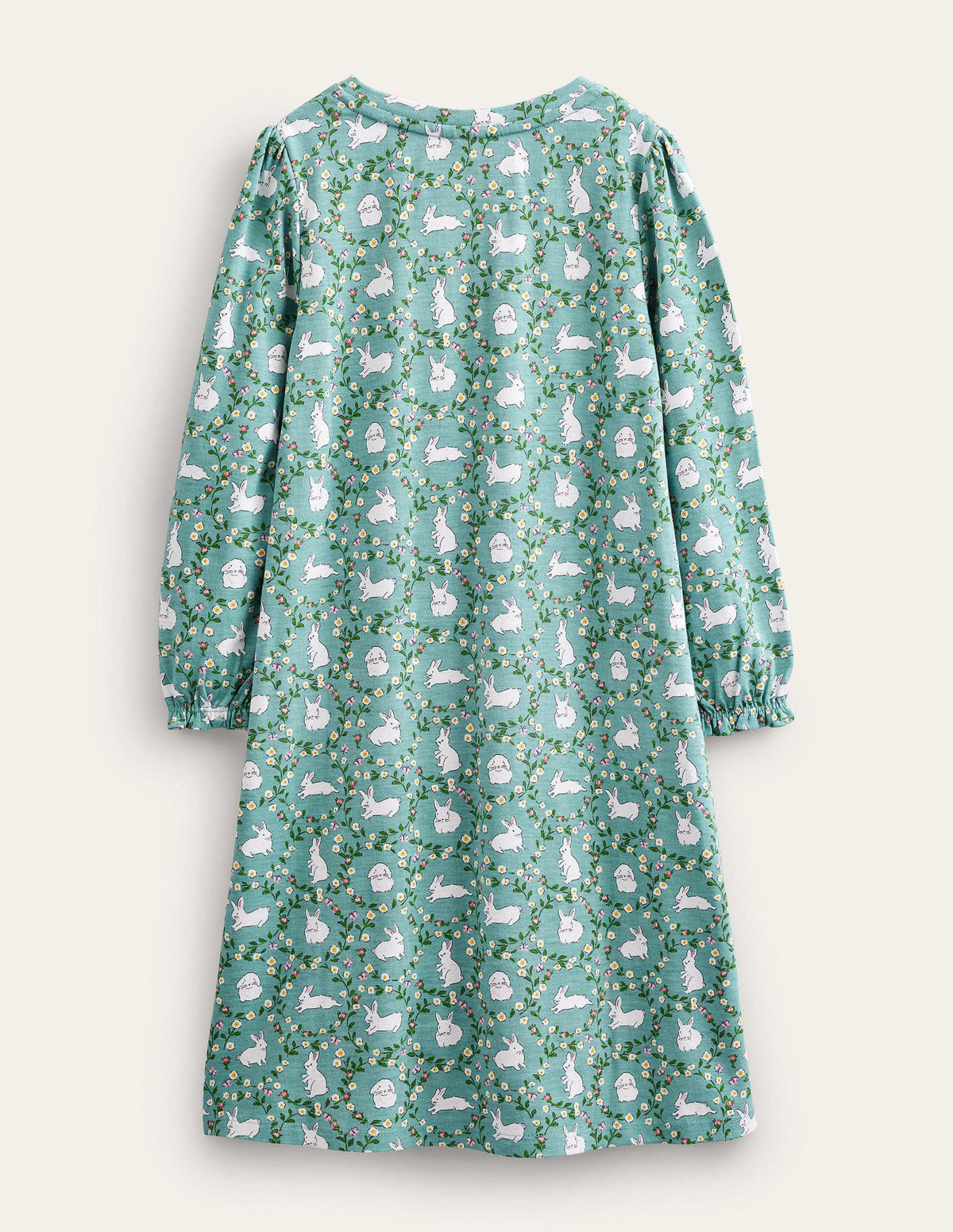 Printed Long-sleeved Nightie-Hot Spring Blue Bunnies-2