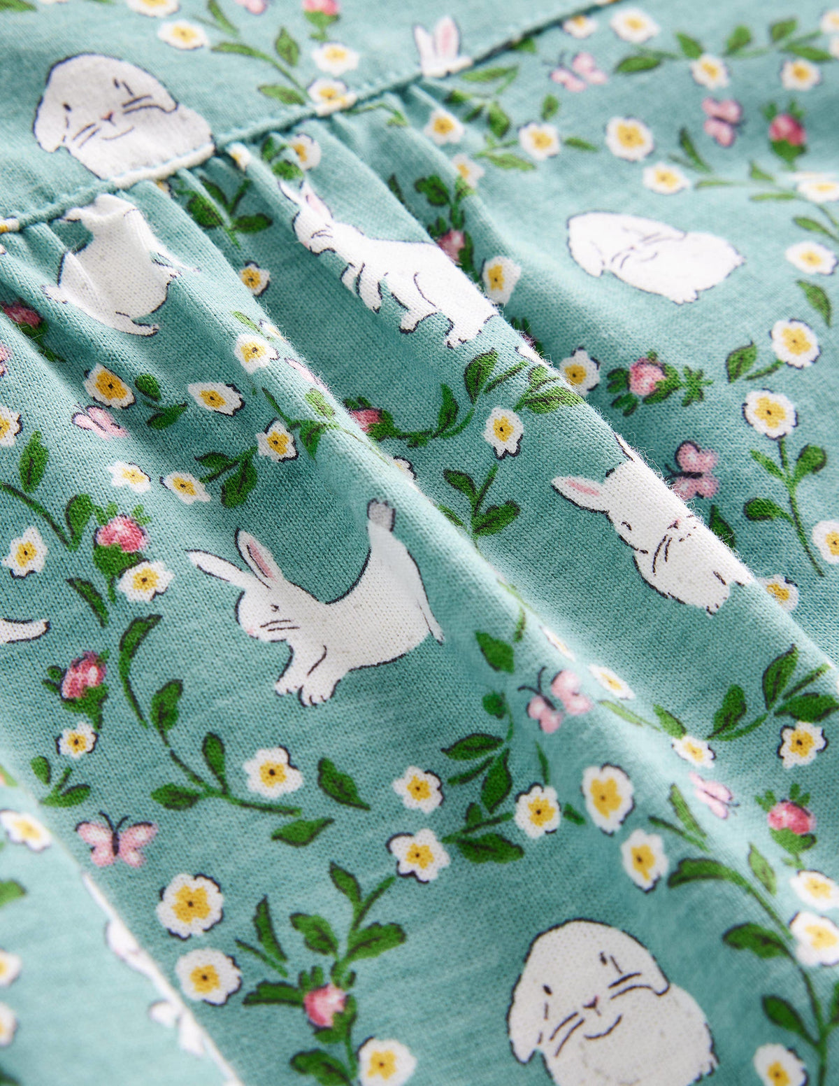 Printed Long-sleeved Nightie-Hot Spring Blue Bunnies - Image 3