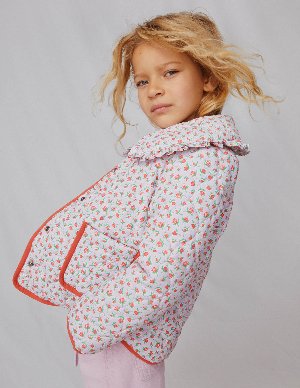 Quilted Collar Jacket-Lilac Pink Vintage Floral - Image 4