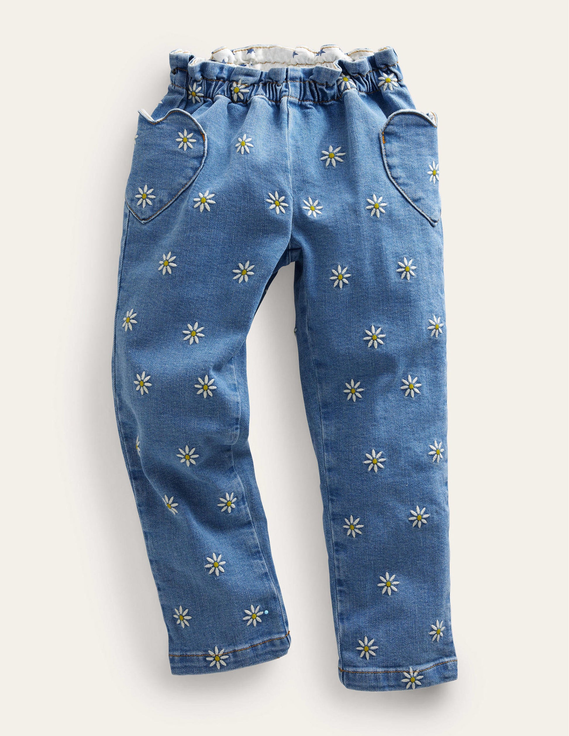 Pull-on Trousers-Mid Vintage Embroidered Daisy-1