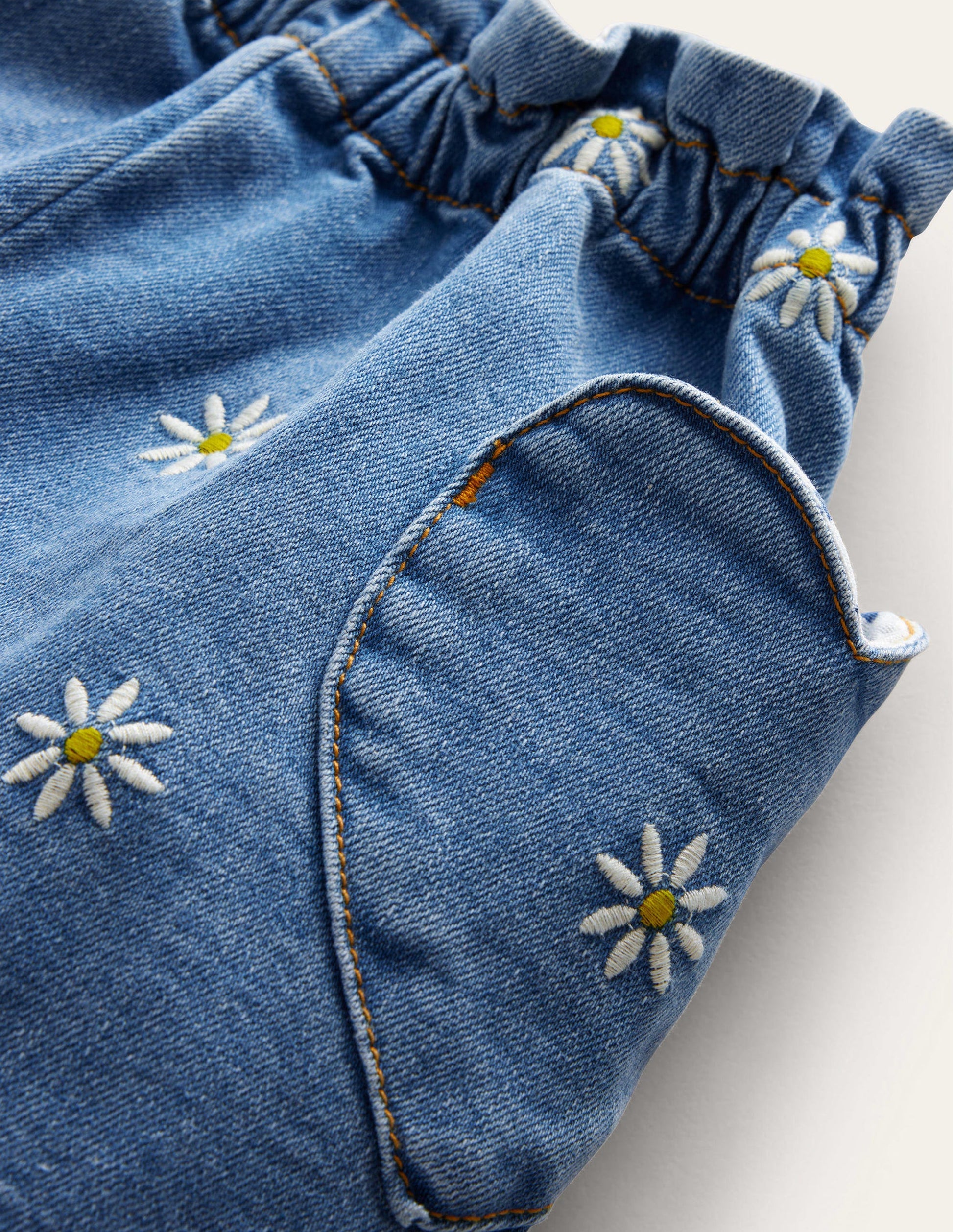 Pull-on Trousers-Mid Vintage Embroidered Daisy-3