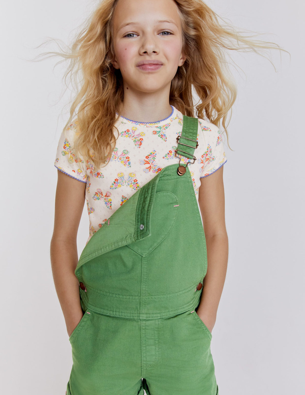 Heart Pocket Short Dungarees-Safari Green-5