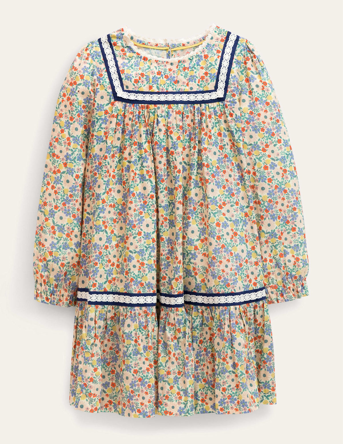 Lace Trim Woven Dress-Vanilla Pod Floral-1