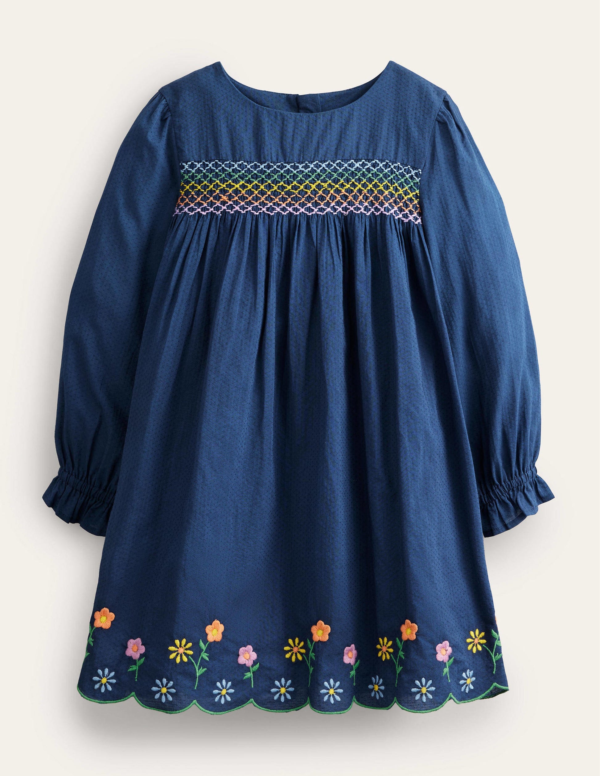 Rainbow Smocked Dress-College Navy Flowers-1