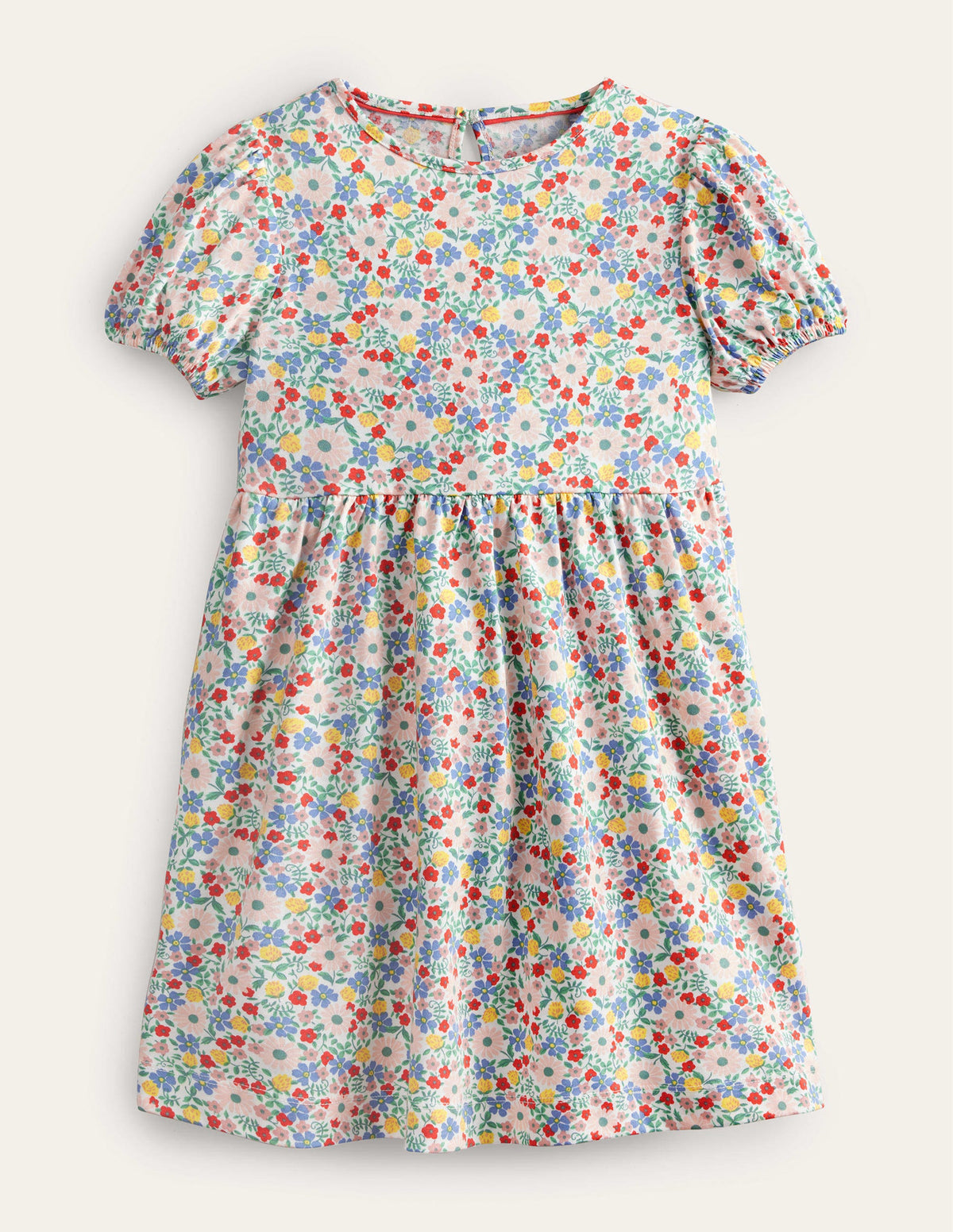 Puff Sleeve Jersey Dress-Pink Floral-1