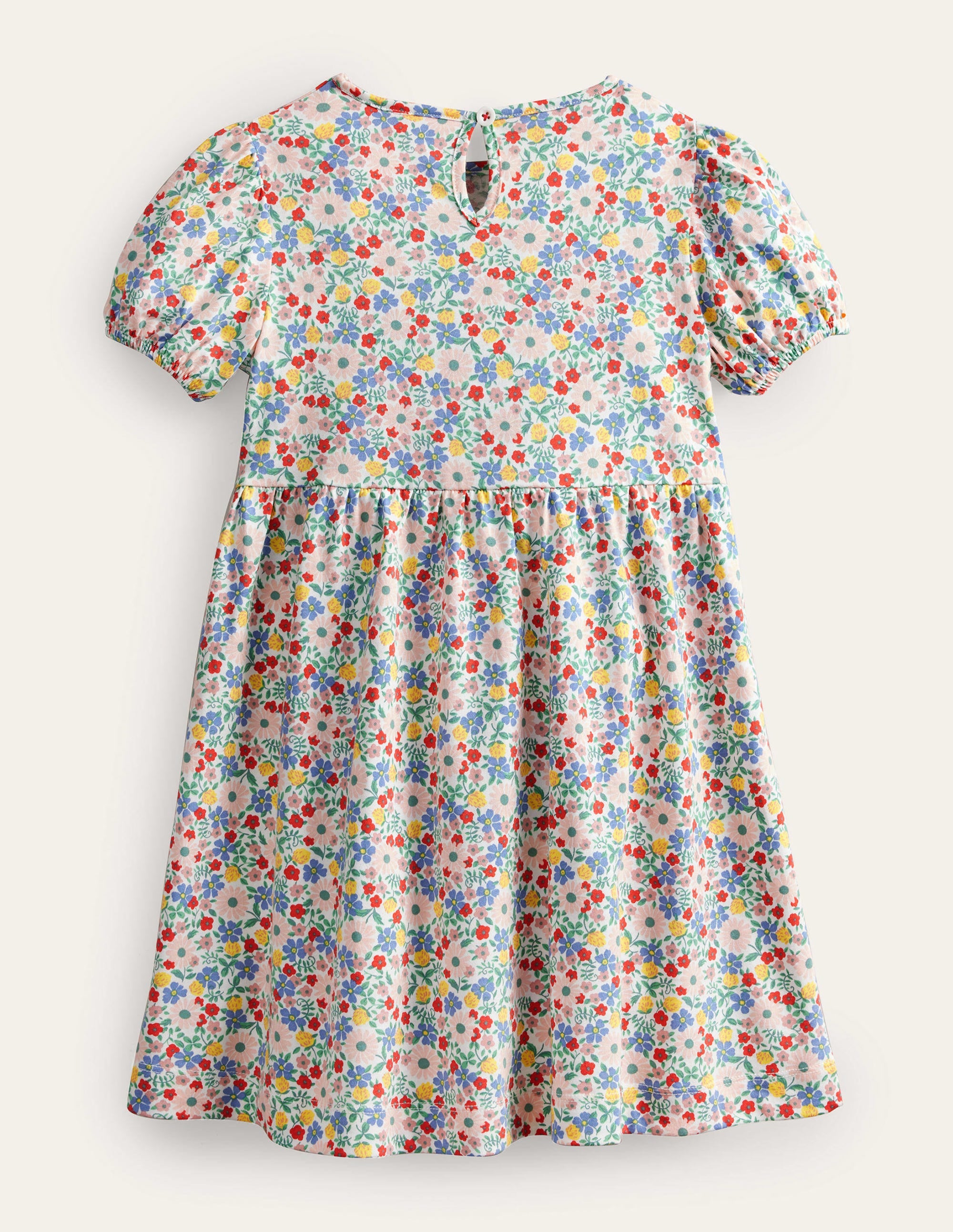 Puff Sleeve Jersey Dress-Pink Floral - Image 2
