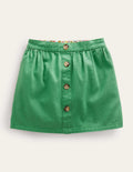 Denim Button Through Skirt-Mountain Green