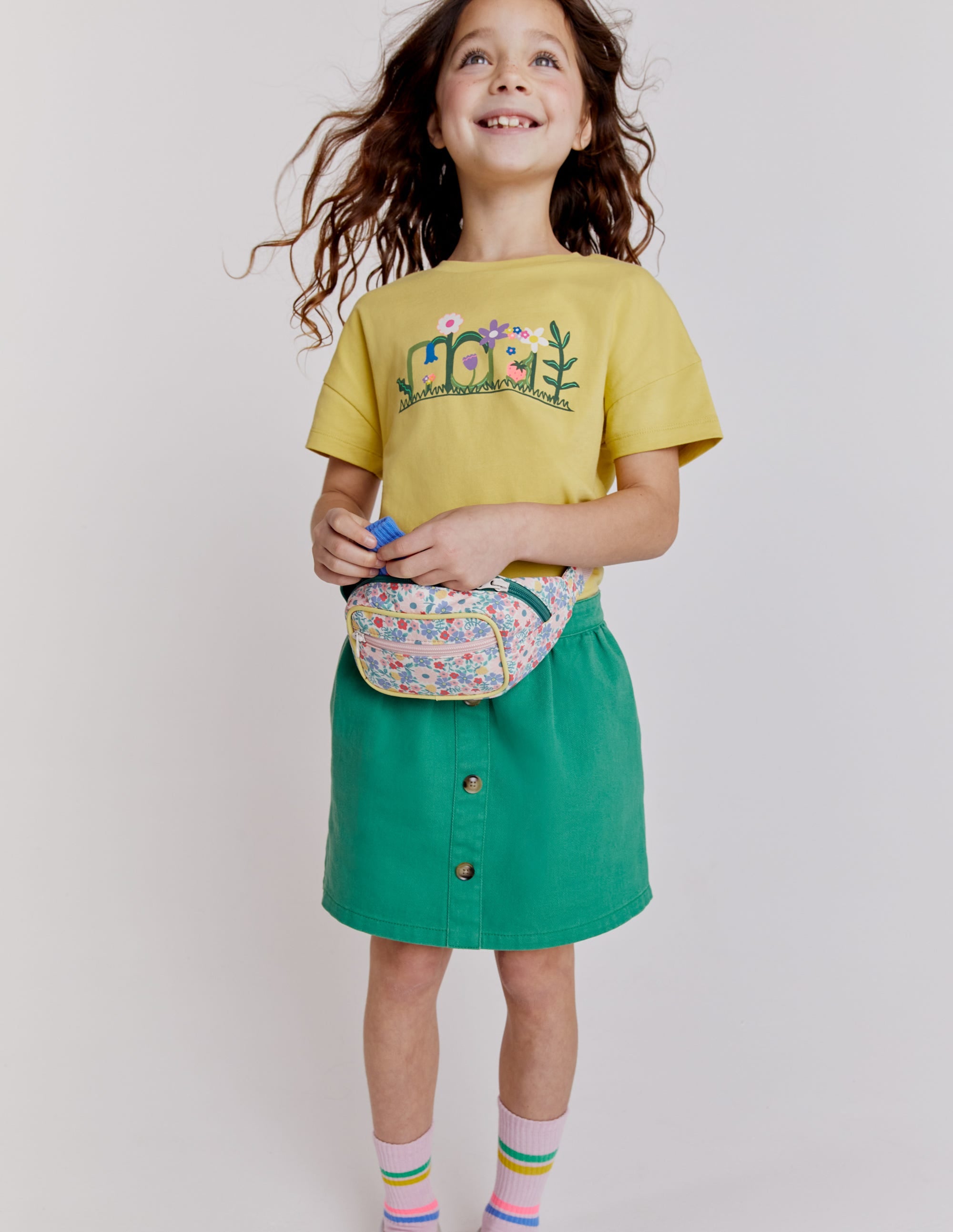 Denim Button Through Skirt-Mountain Green - Image 4