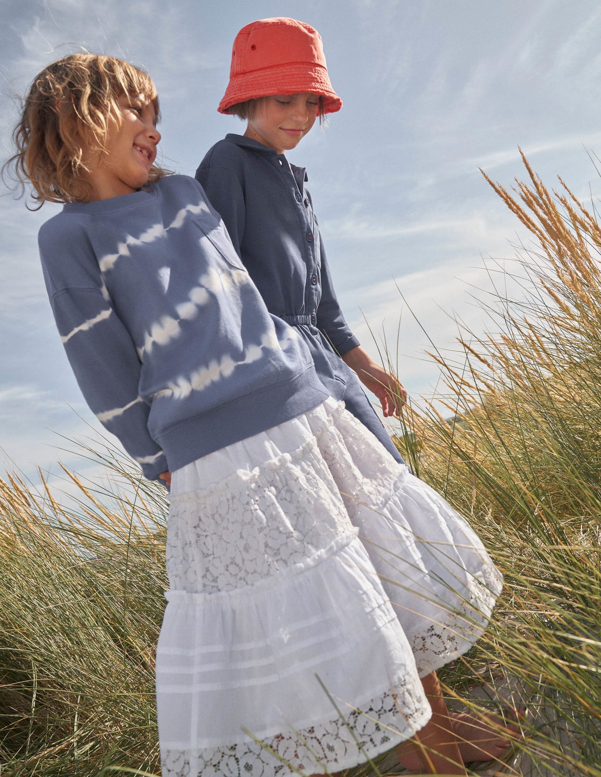 Smocked Tiered Midi Skirt-White-4