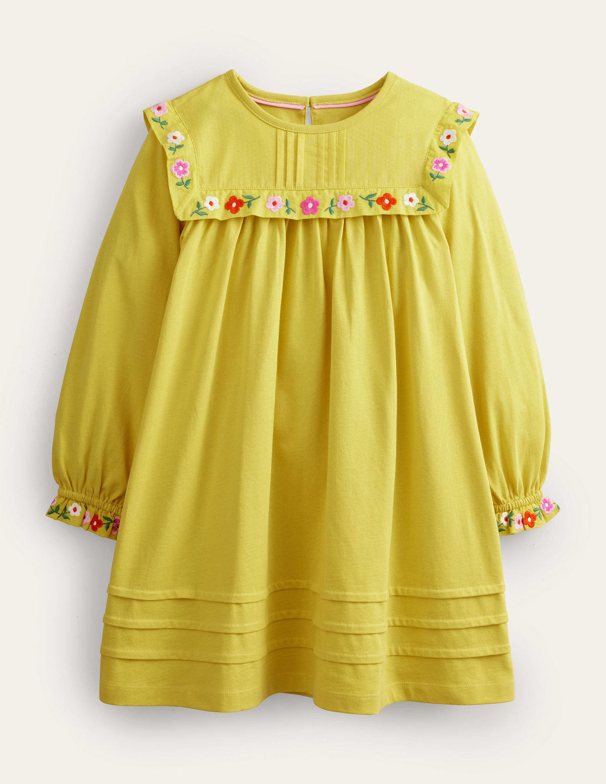 Embroidered Jersey Dress-Sweetcorn Yellow-1