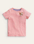 Peeping Pocket T-Shirt-Peach Pink Cat