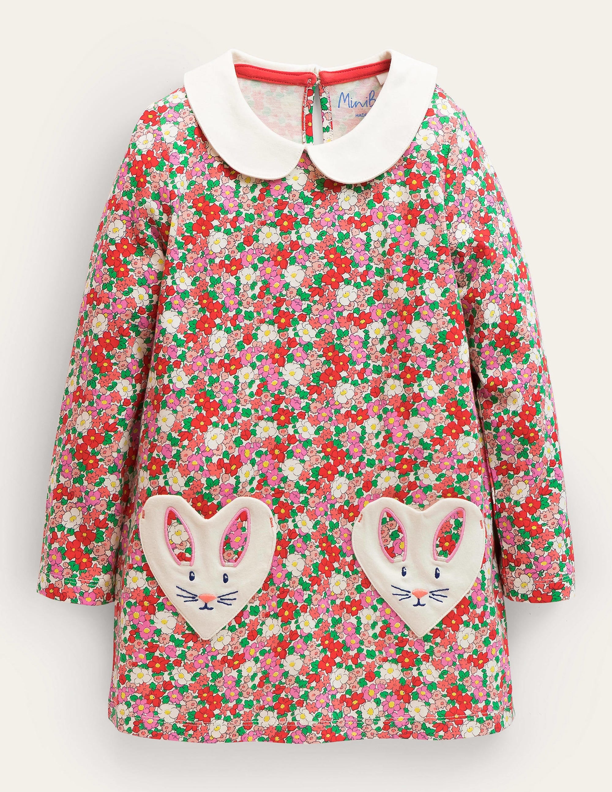 Jersey Pocket Tunic-Jam Red Flowerbed Bunnies - Image 1