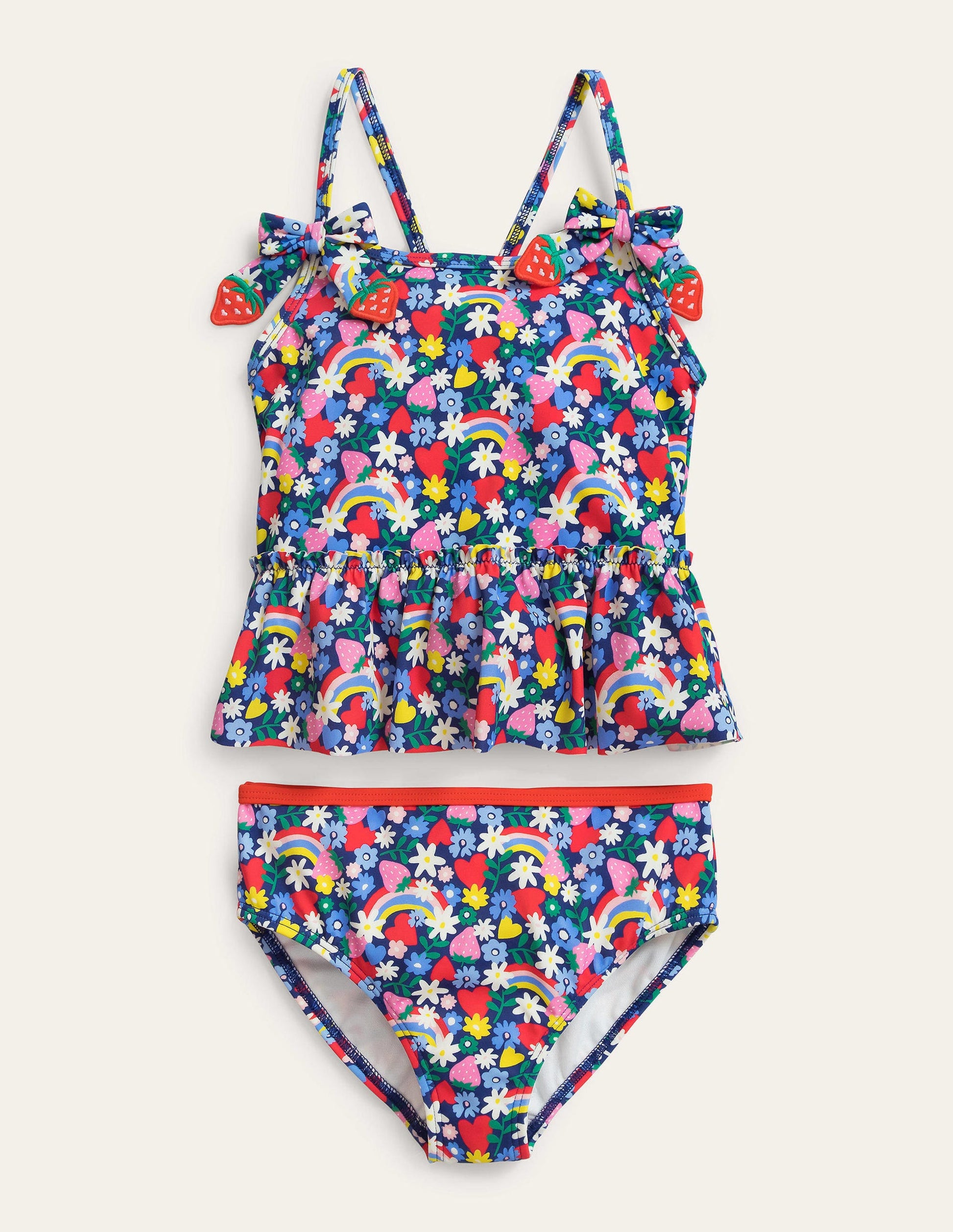 Tankini Set-Ivory and Multi Rainbow Ditsy-1