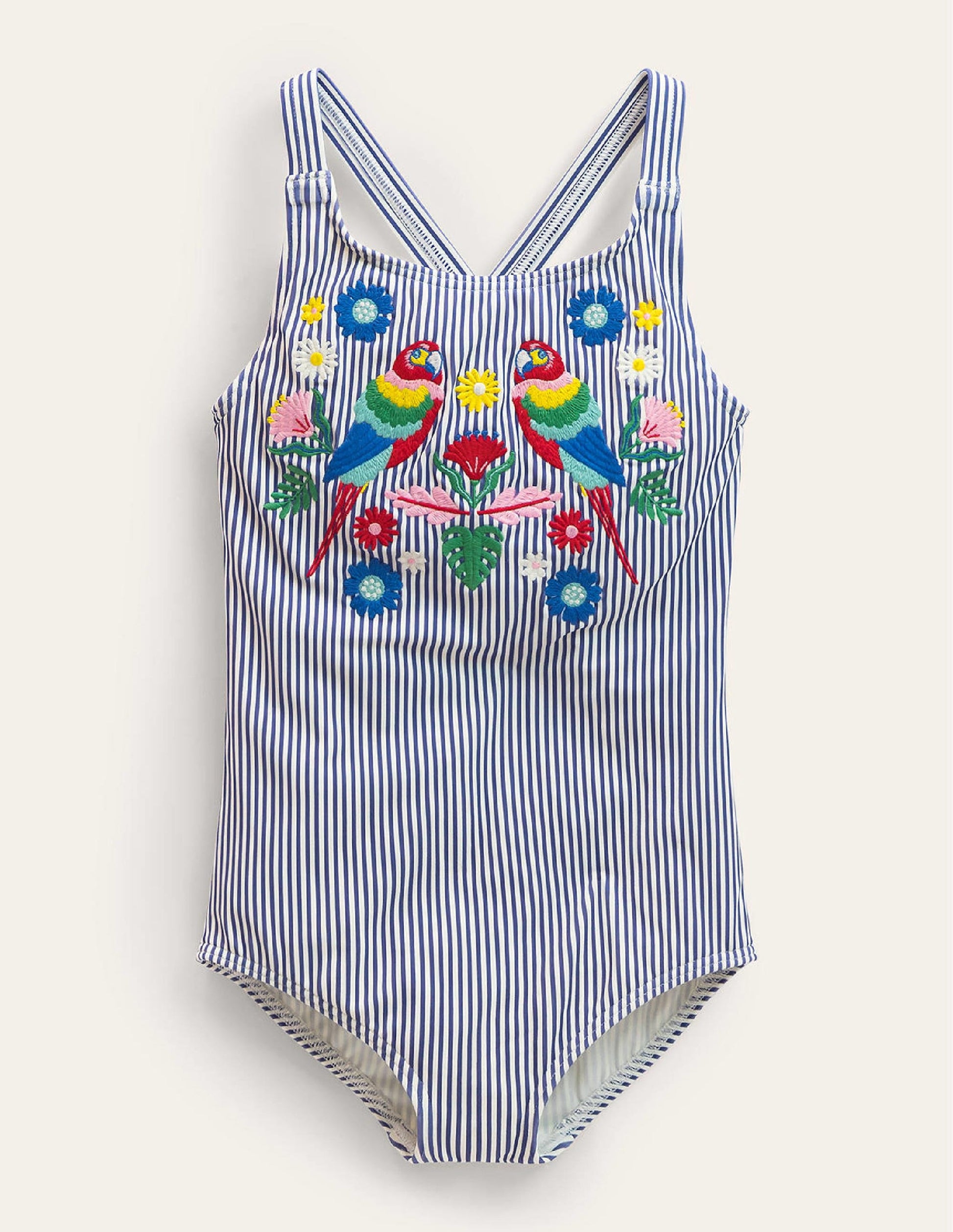 Embroidered Swimsuit-Starboard Ivory Stripe, Parrot-1