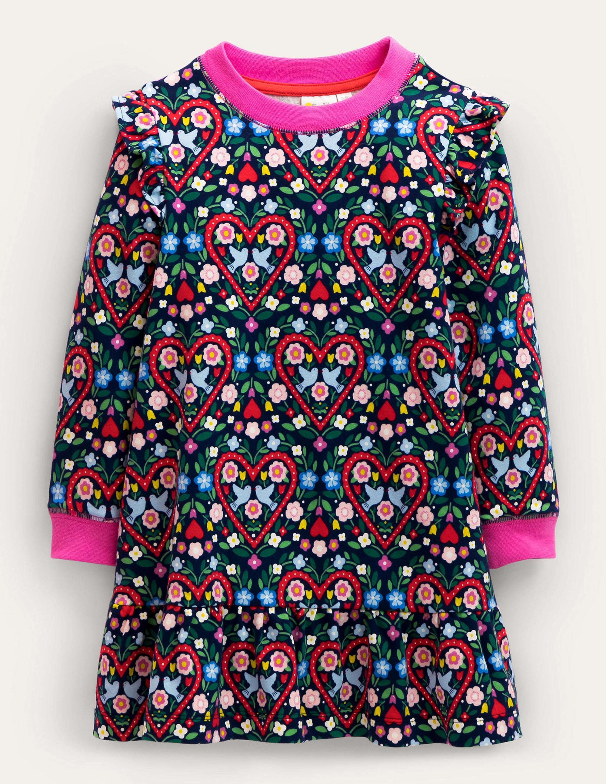 Cosy Sweat Dress-College Navy Folk Hearts - Image 1