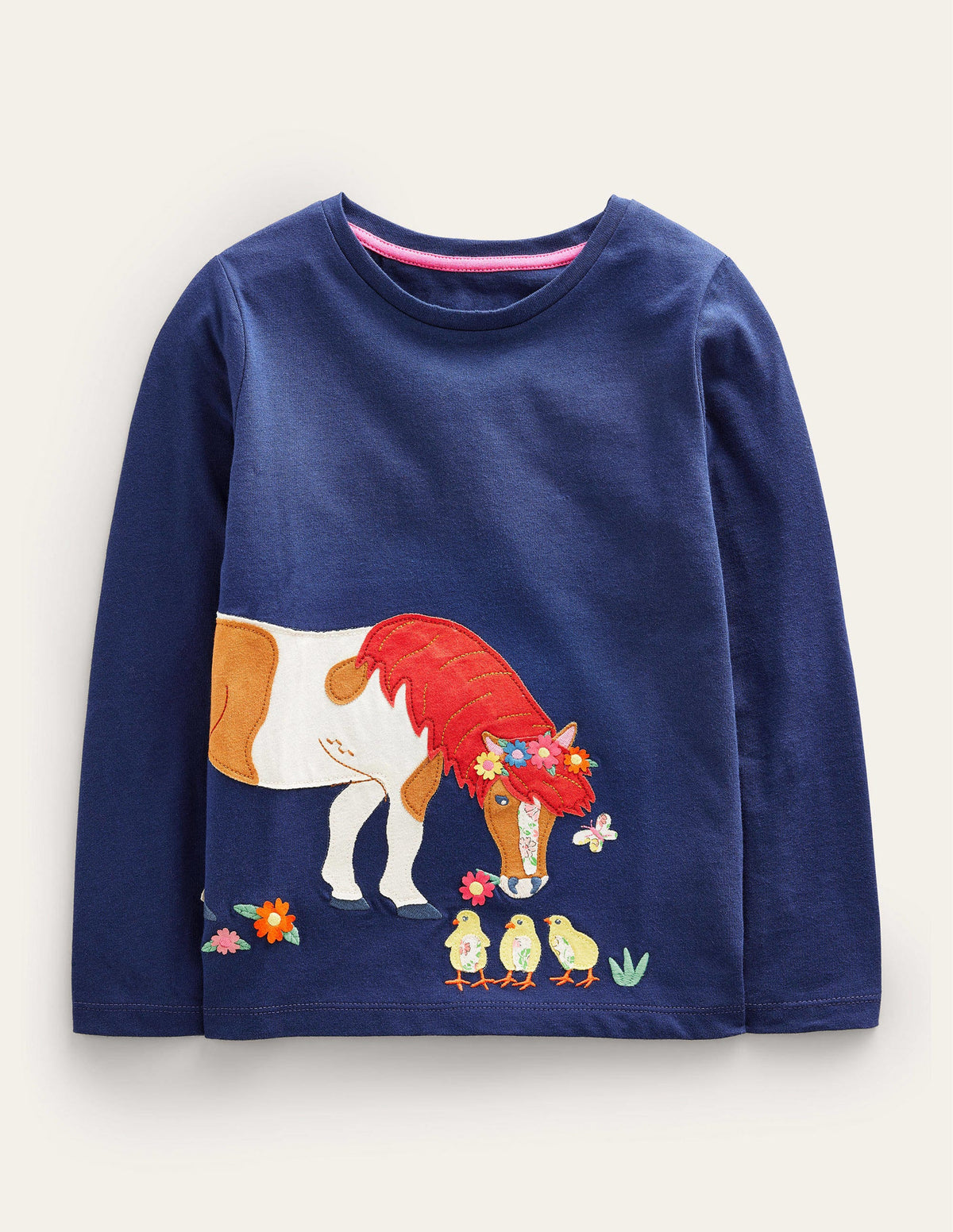 Long Sleeve Appliqué Top-Starboard Blue Horse-1