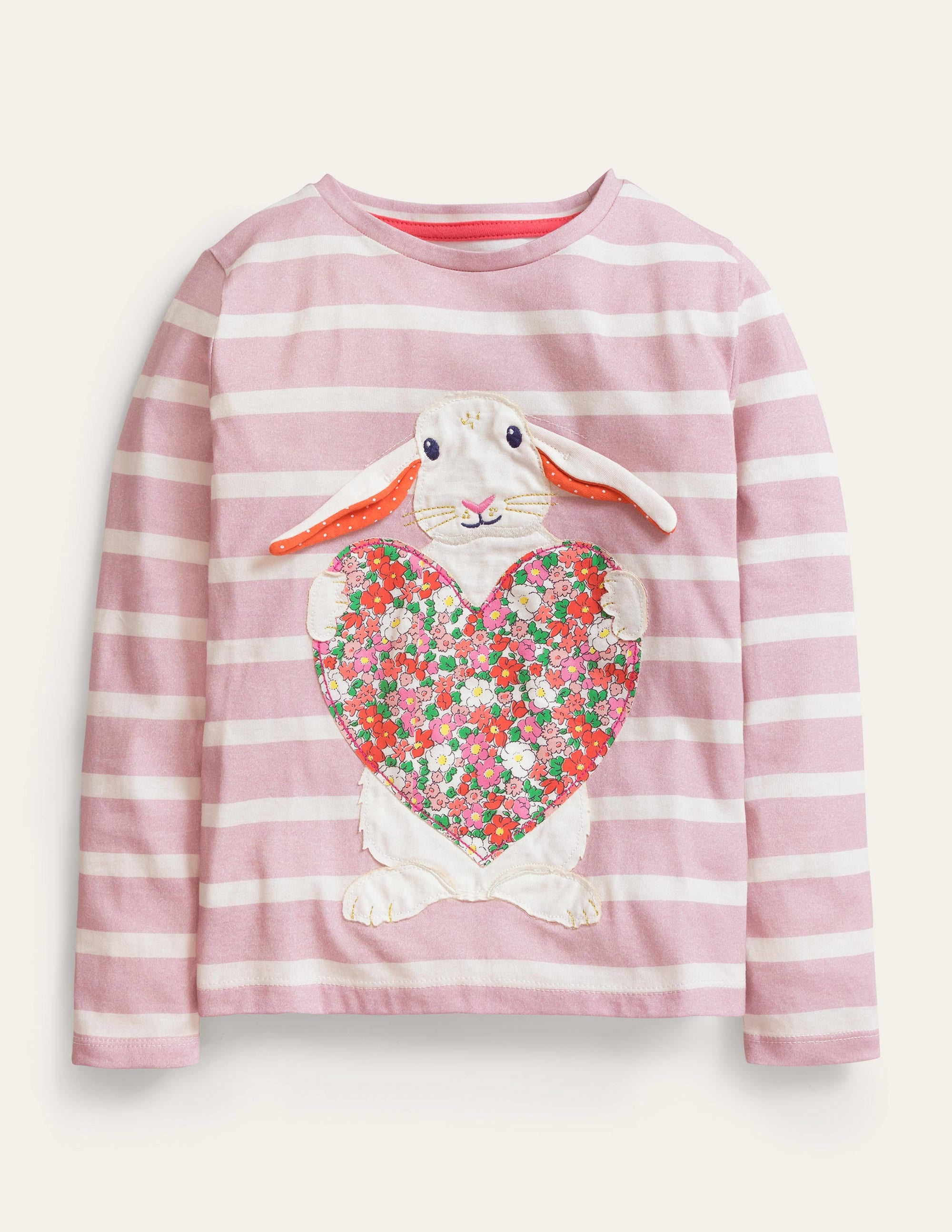 Long Sleeve Appliqué Top-Boto Pink/Ivory Heart Bunny - Image 1
