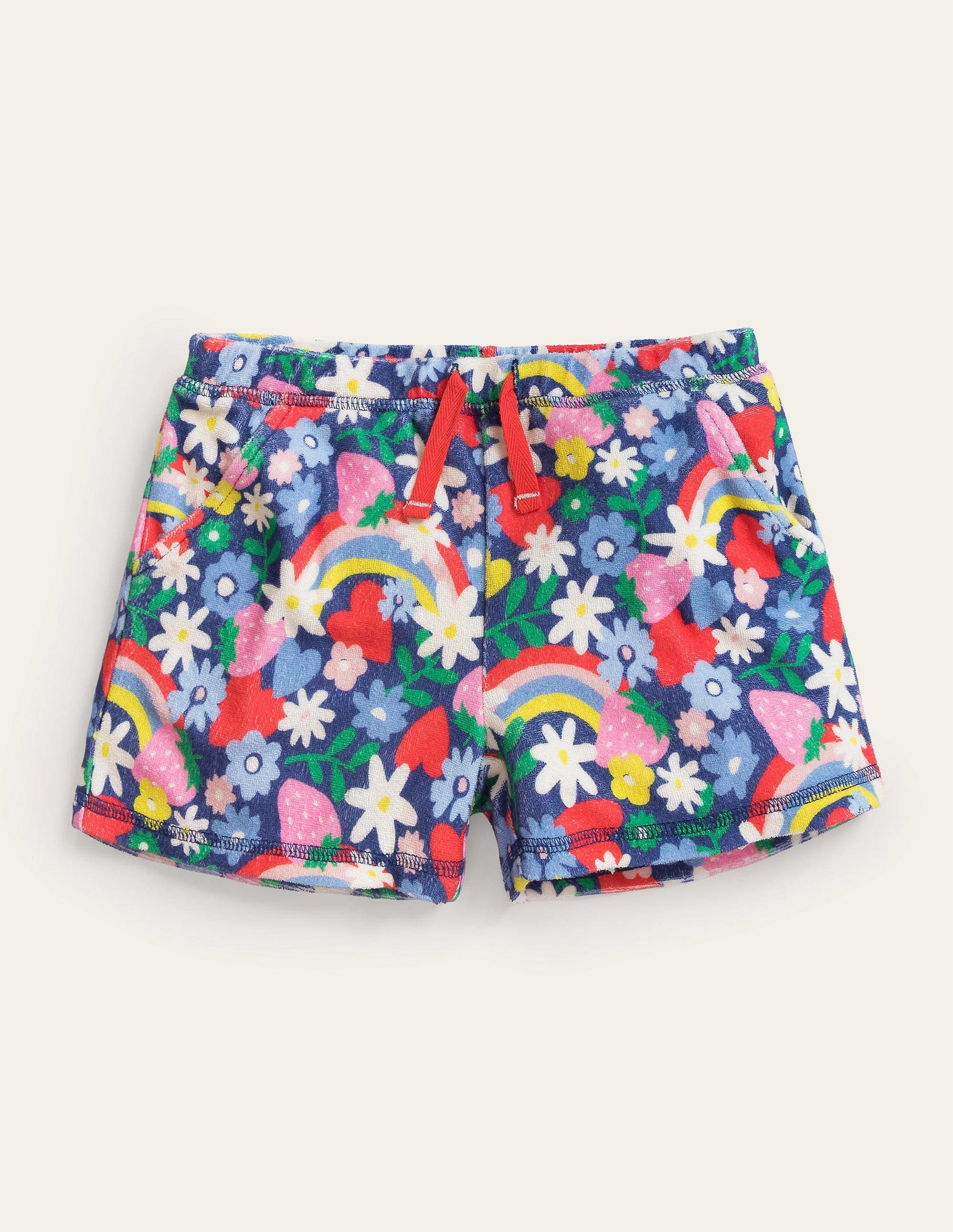Printed Towelling Shorts-Multi Rainbow Ditsy-1