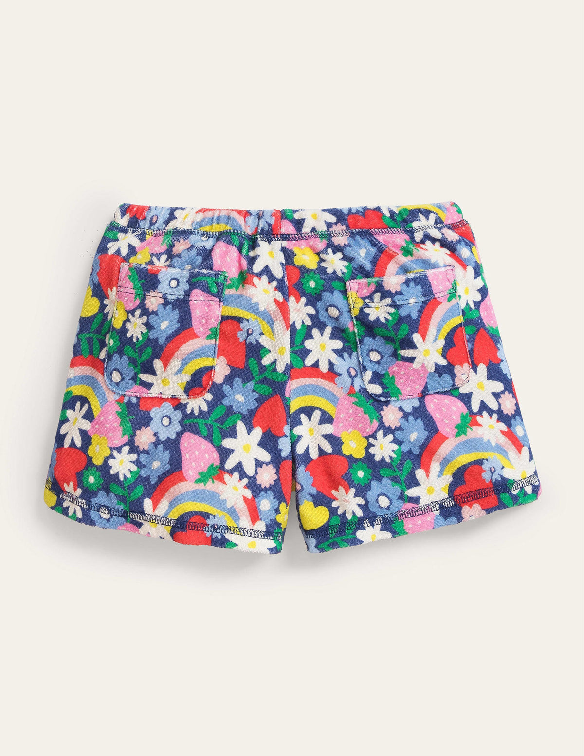 Printed Towelling Shorts-Multi Rainbow Ditsy - Image 2