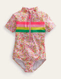 Short-sleeved Swimsuit-Spring Time Floral