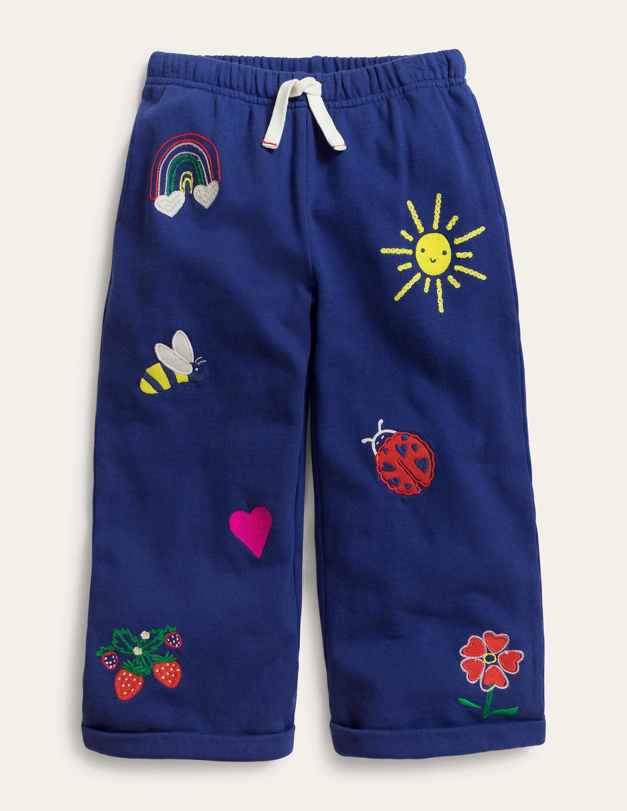 Wide Leg Embroidered Trousers-Starboard Blue - Image 1