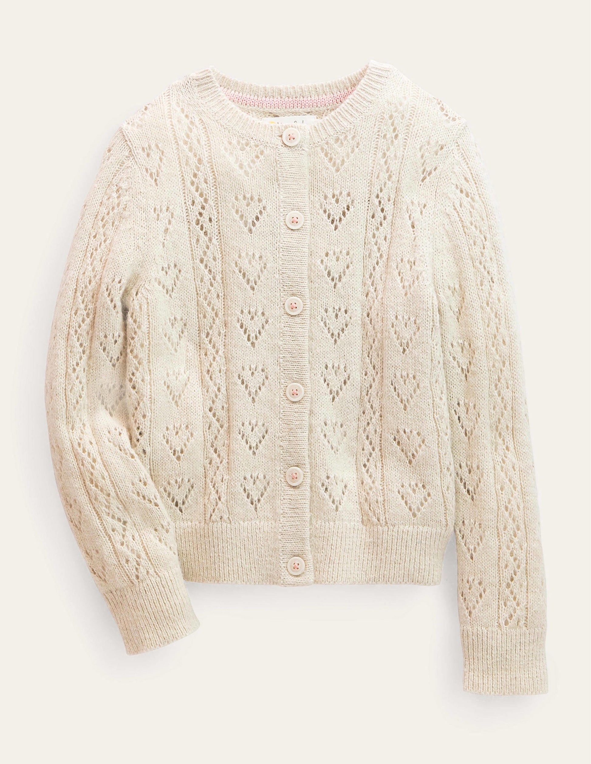 Pointelle Heart Cardigan-Ecru Marl-1