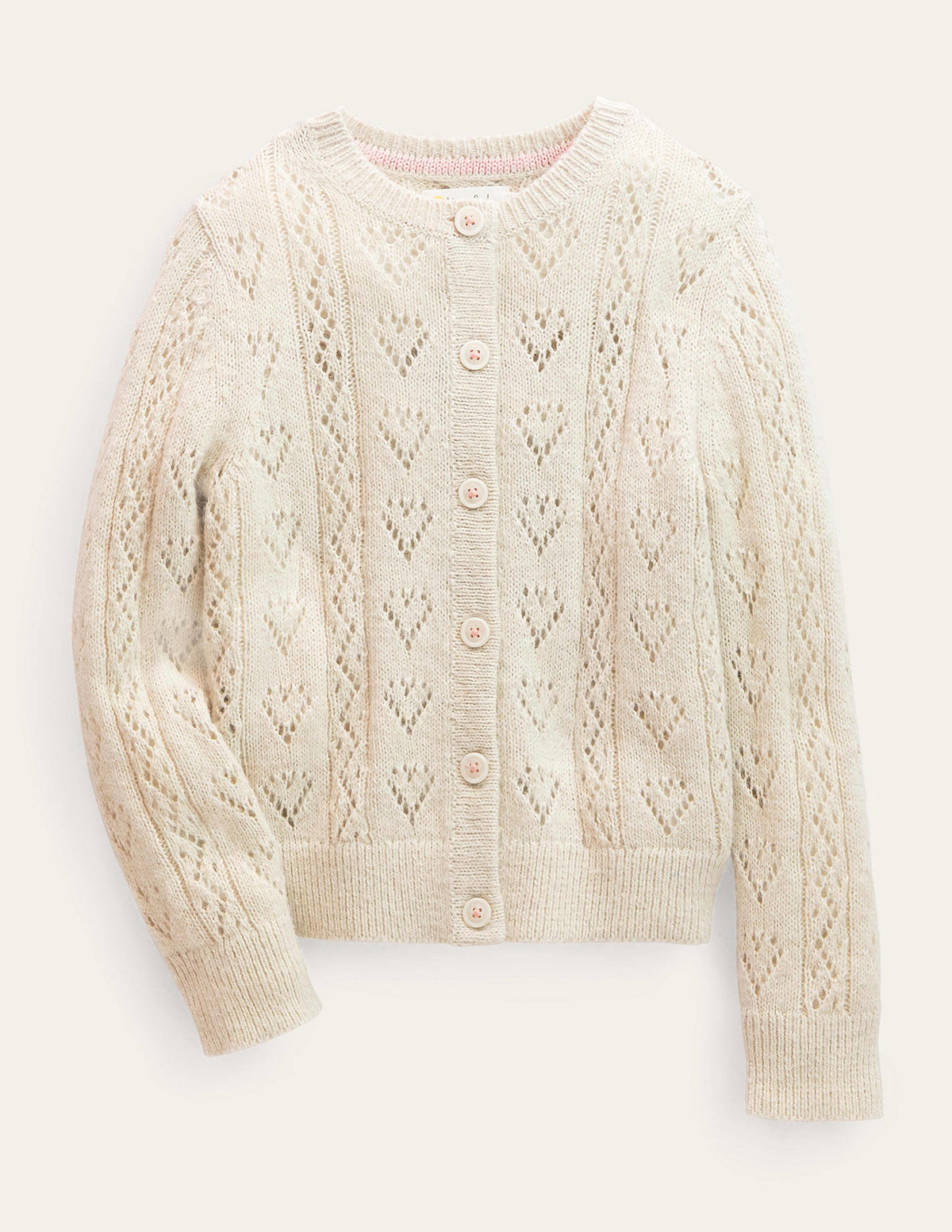Pointelle Heart Cardigan-Ecru Marl - Image 1