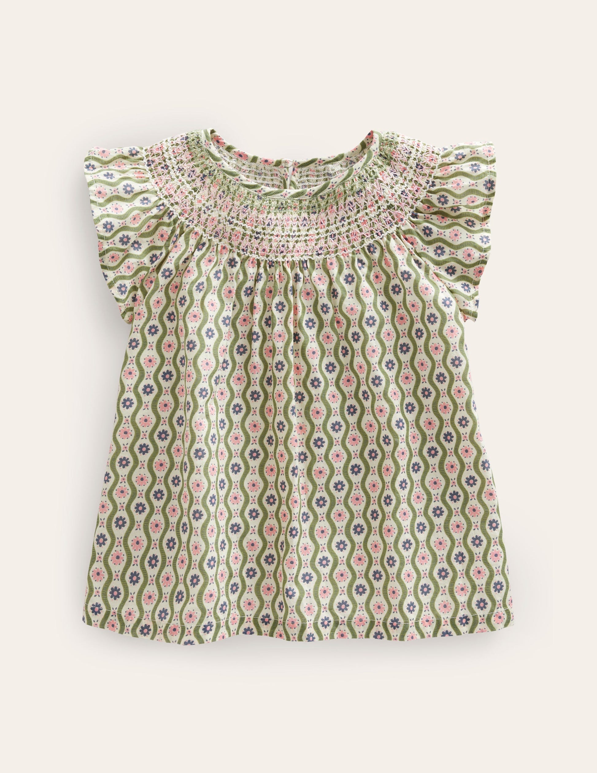 Woven Smocked Top-Vanilla Pod Daisy Wave-1