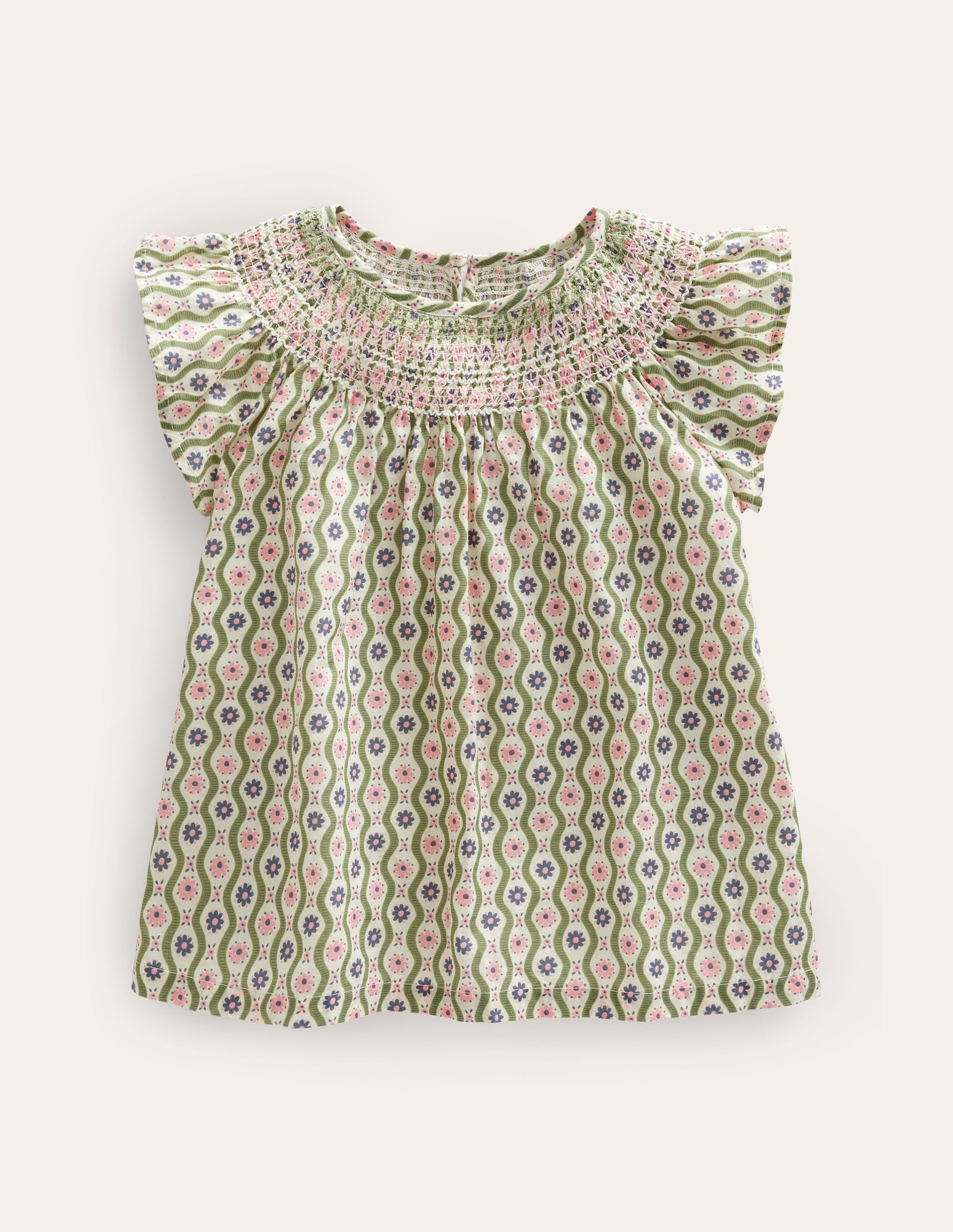 Woven Smocked Top-Vanilla Pod Daisy Wave - Image 1
