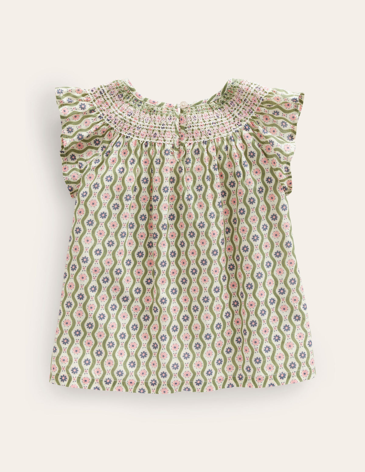 Woven Smocked Top-Vanilla Pod Daisy Wave-2