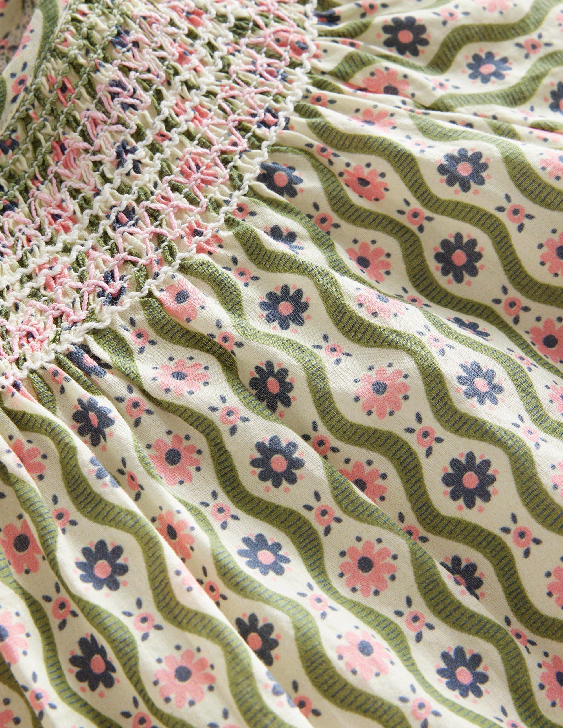 Woven Smocked Top-Vanilla Pod Daisy Wave-3