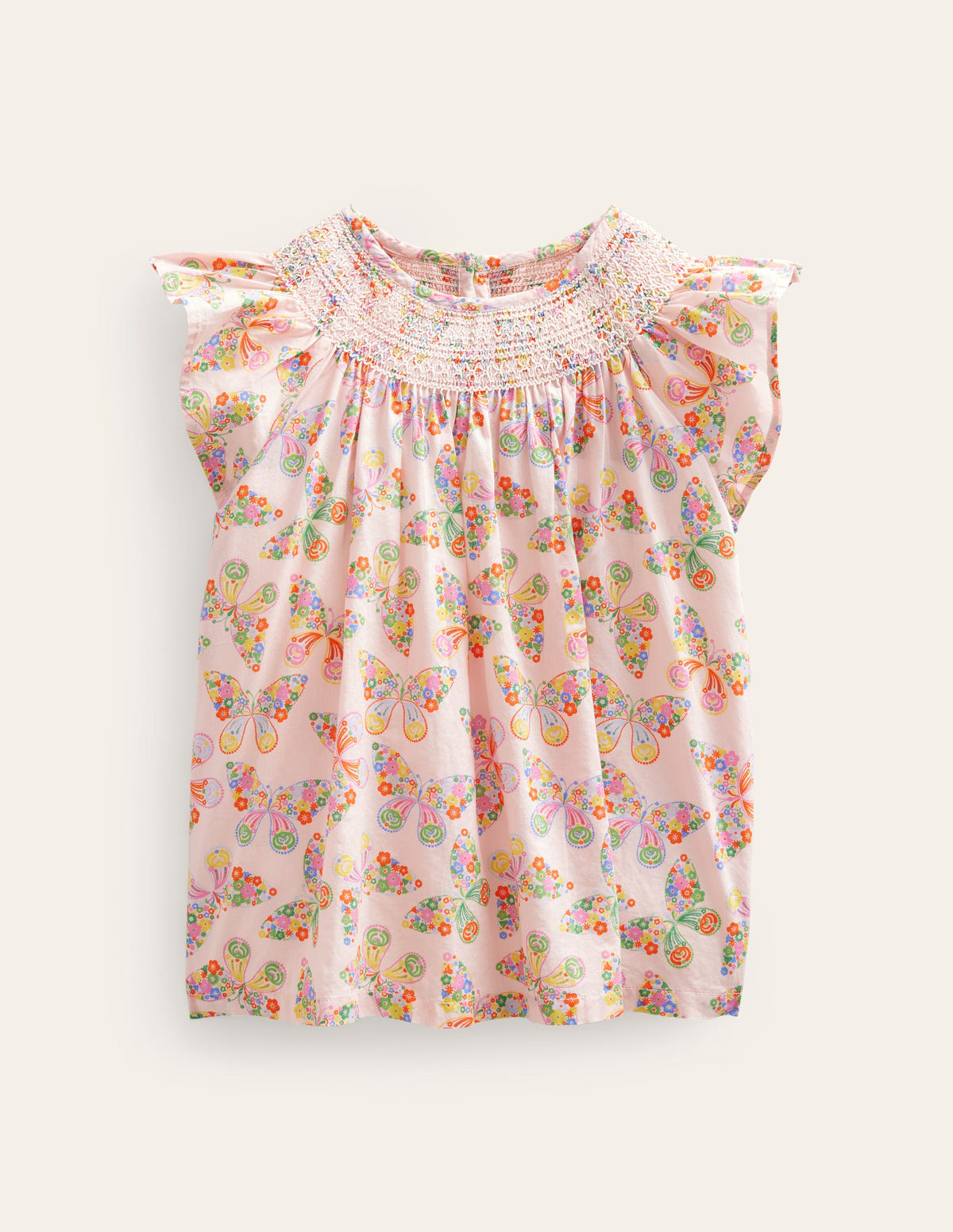 Woven Smocked Top-Dusty Pink Butterflies-1