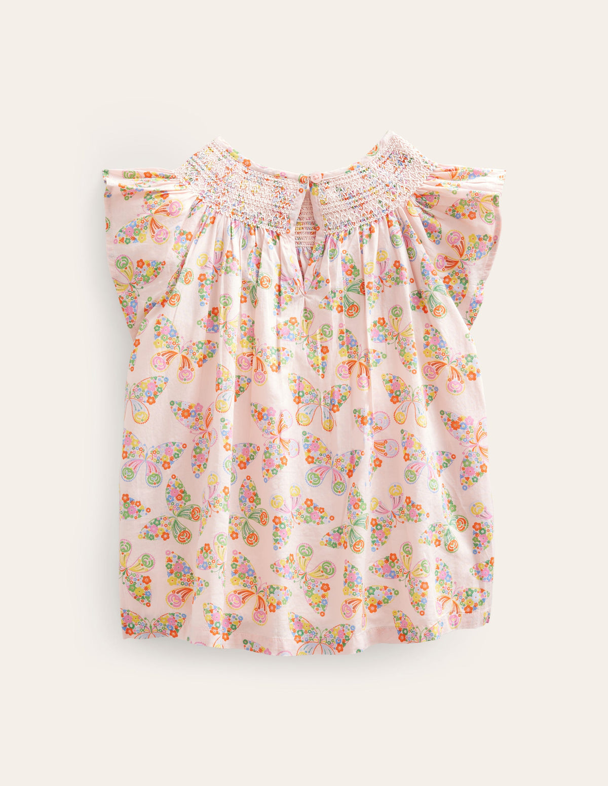 Woven Smocked Top-Dusty Pink Butterflies-2