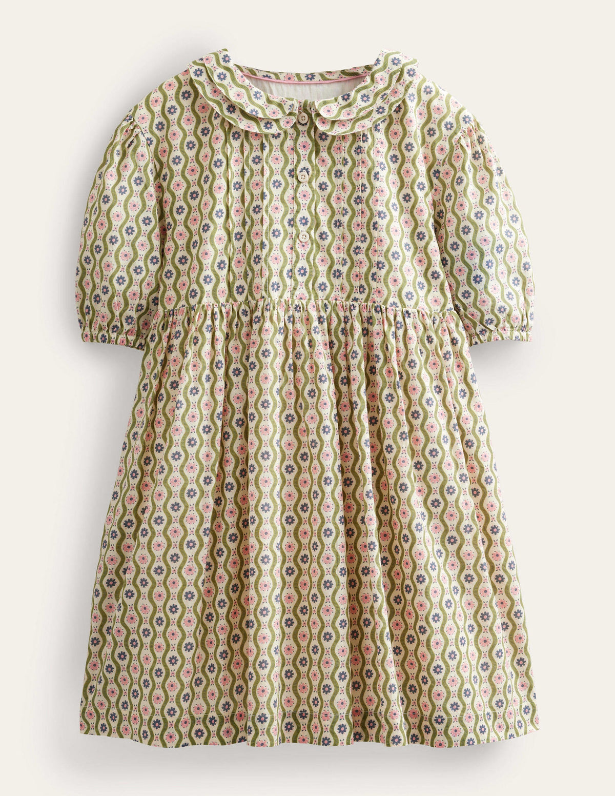 Printed Tea Dress-Vanilla Pod Daisy Wave-1