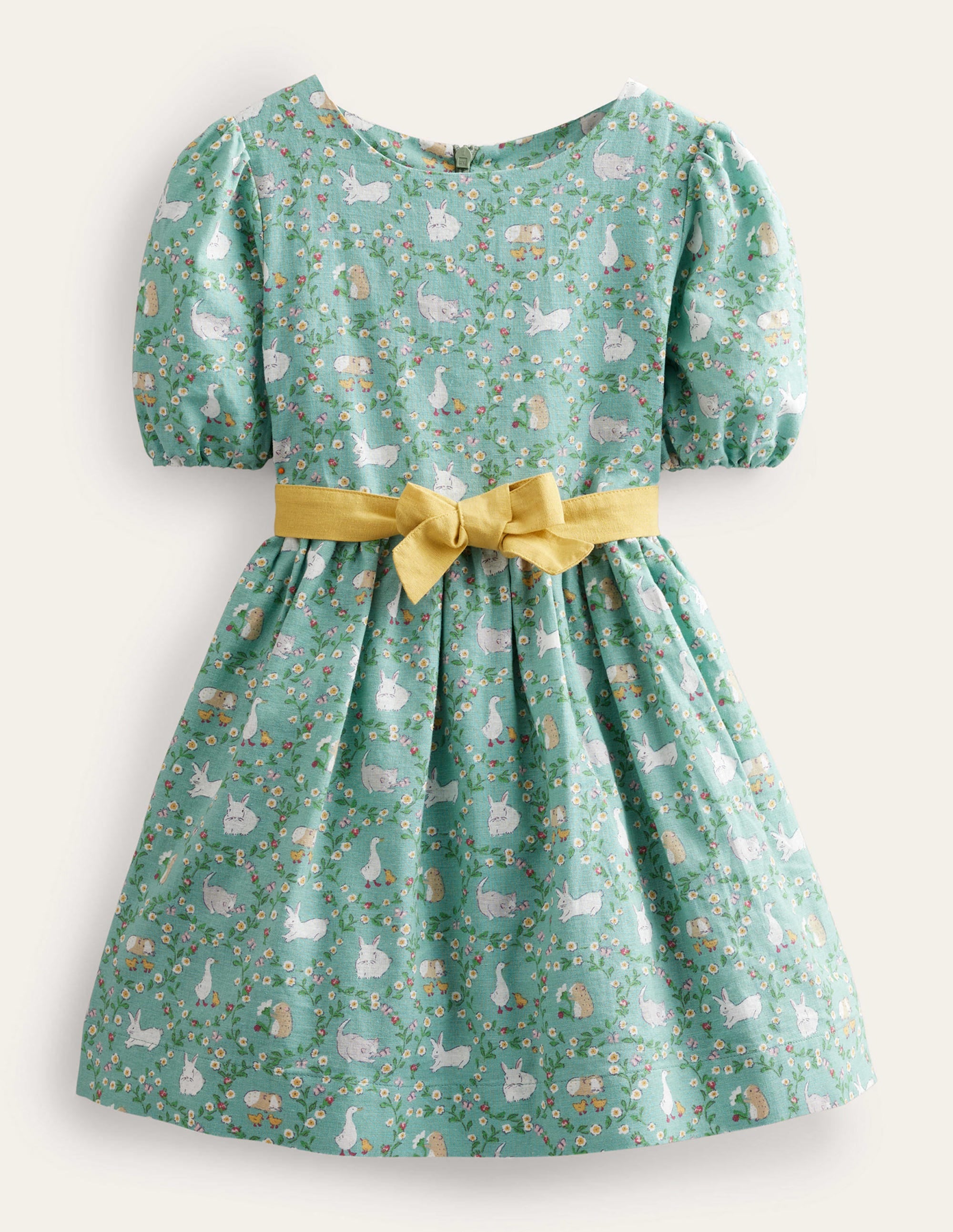 Cotton Linen Vintage Dress-Hot Spring Bunnies - Image 1