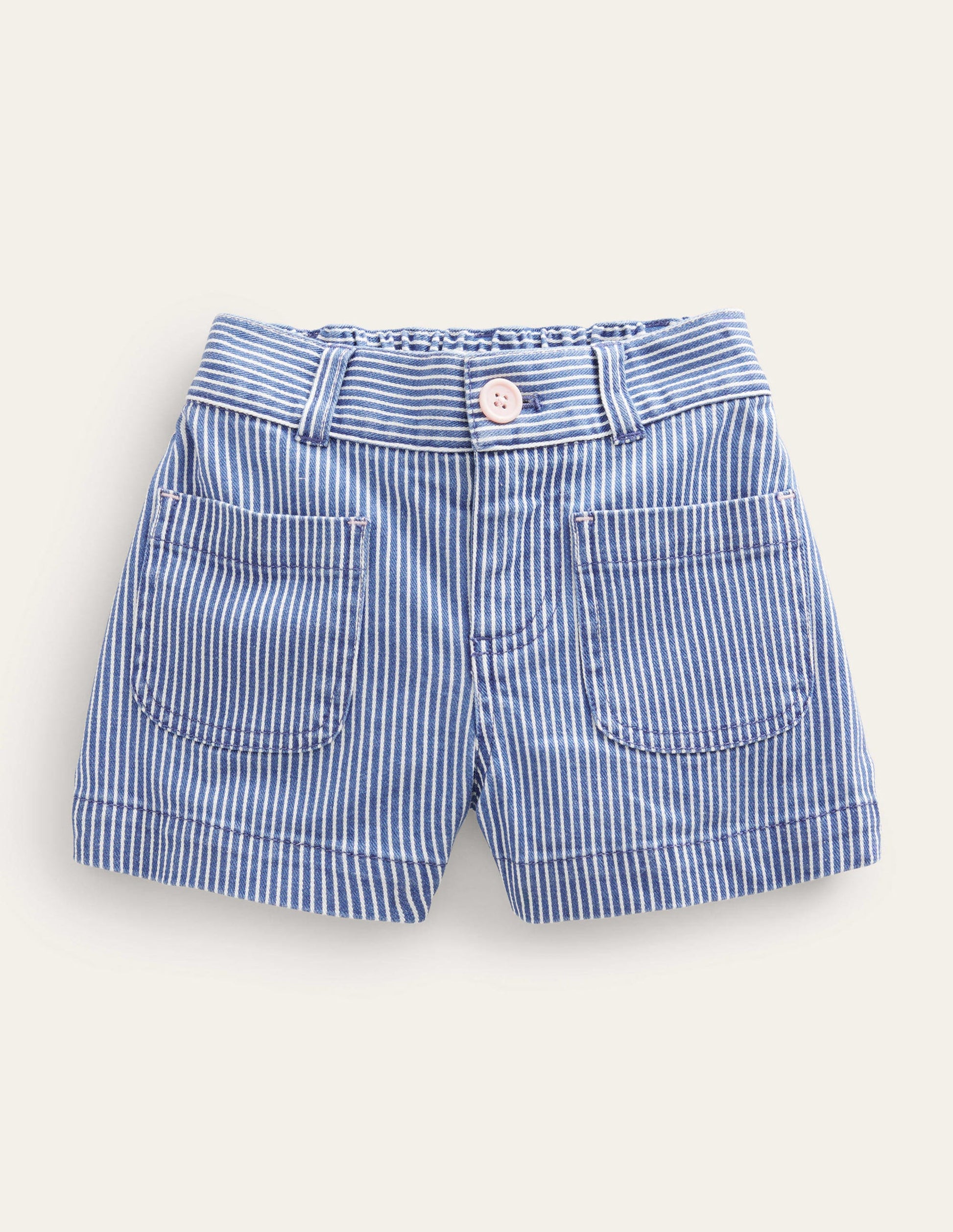 Patch Pocket Shorts-Indigo Ticking-1