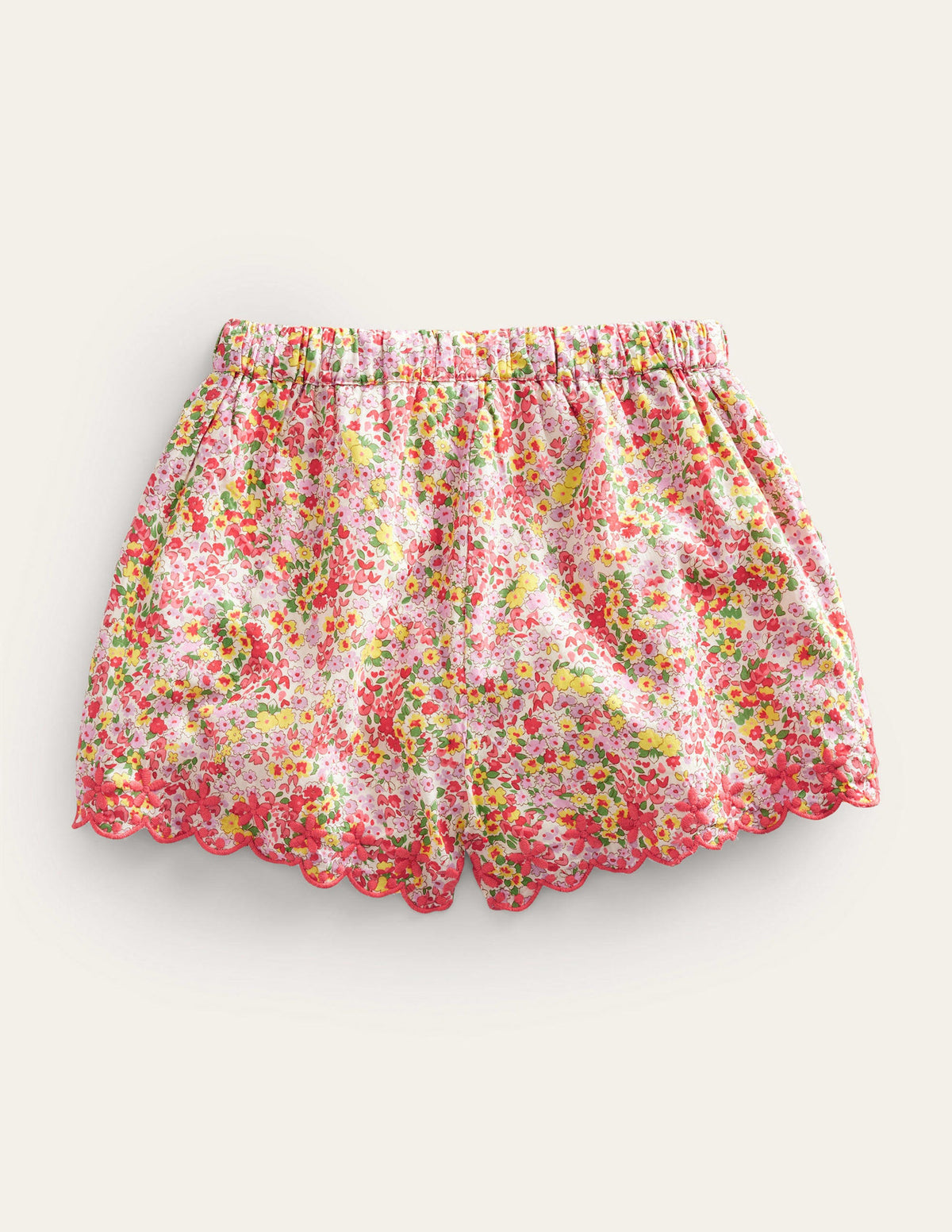 Embroidered Hem Shorts-Peach Punch Floral-2