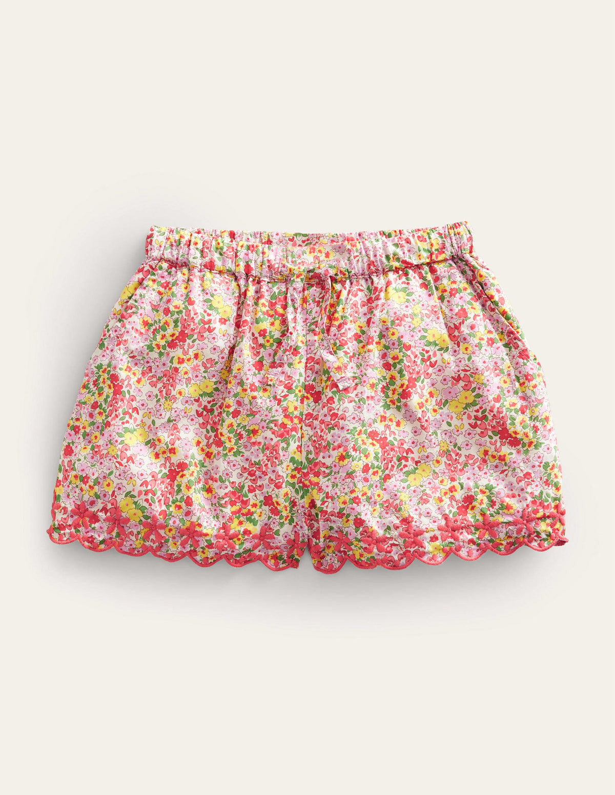 Embroidered Hem Shorts-Peach Punch Floral-1