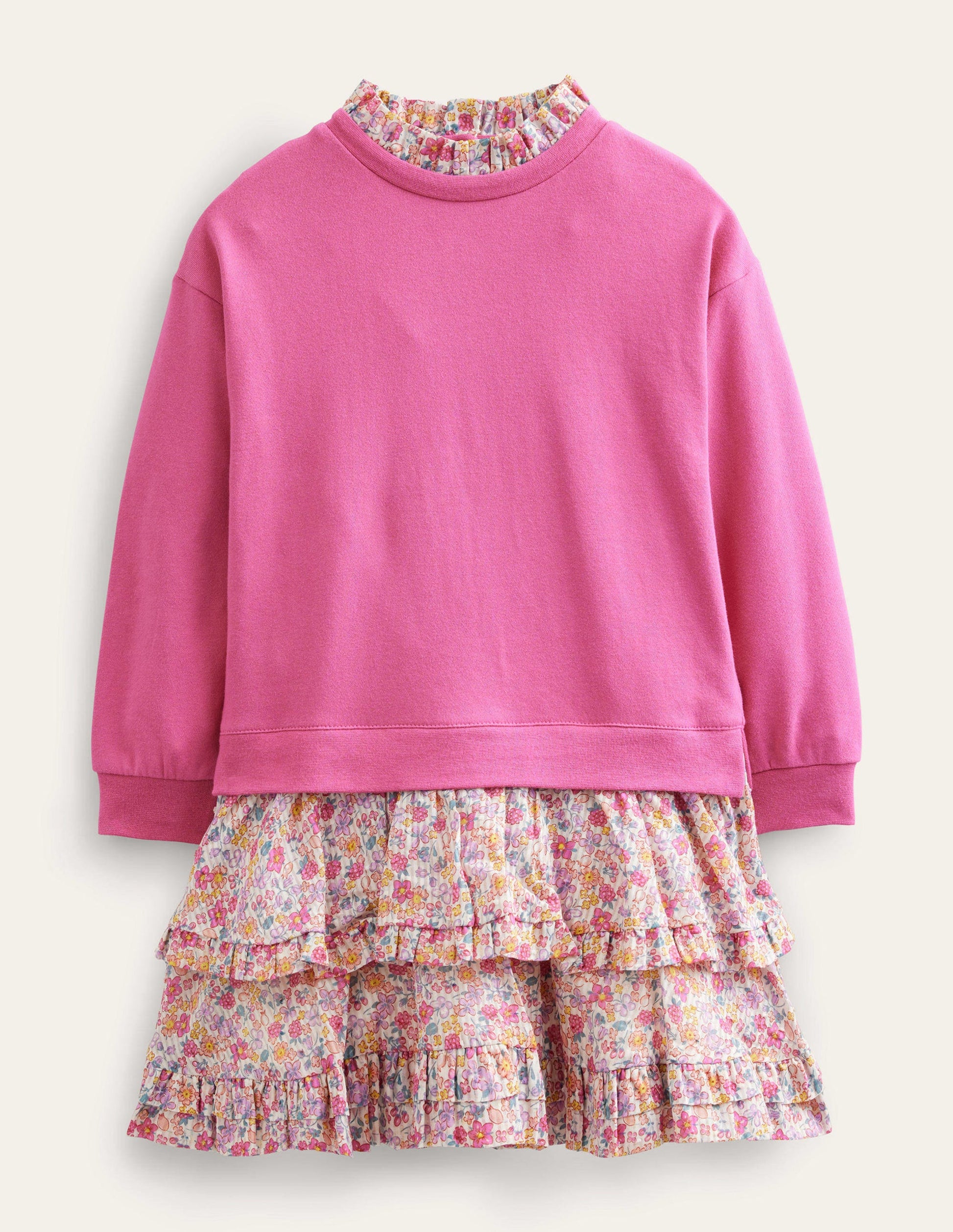 Sweat Woven Mix Dress-Sweet William Pink-1