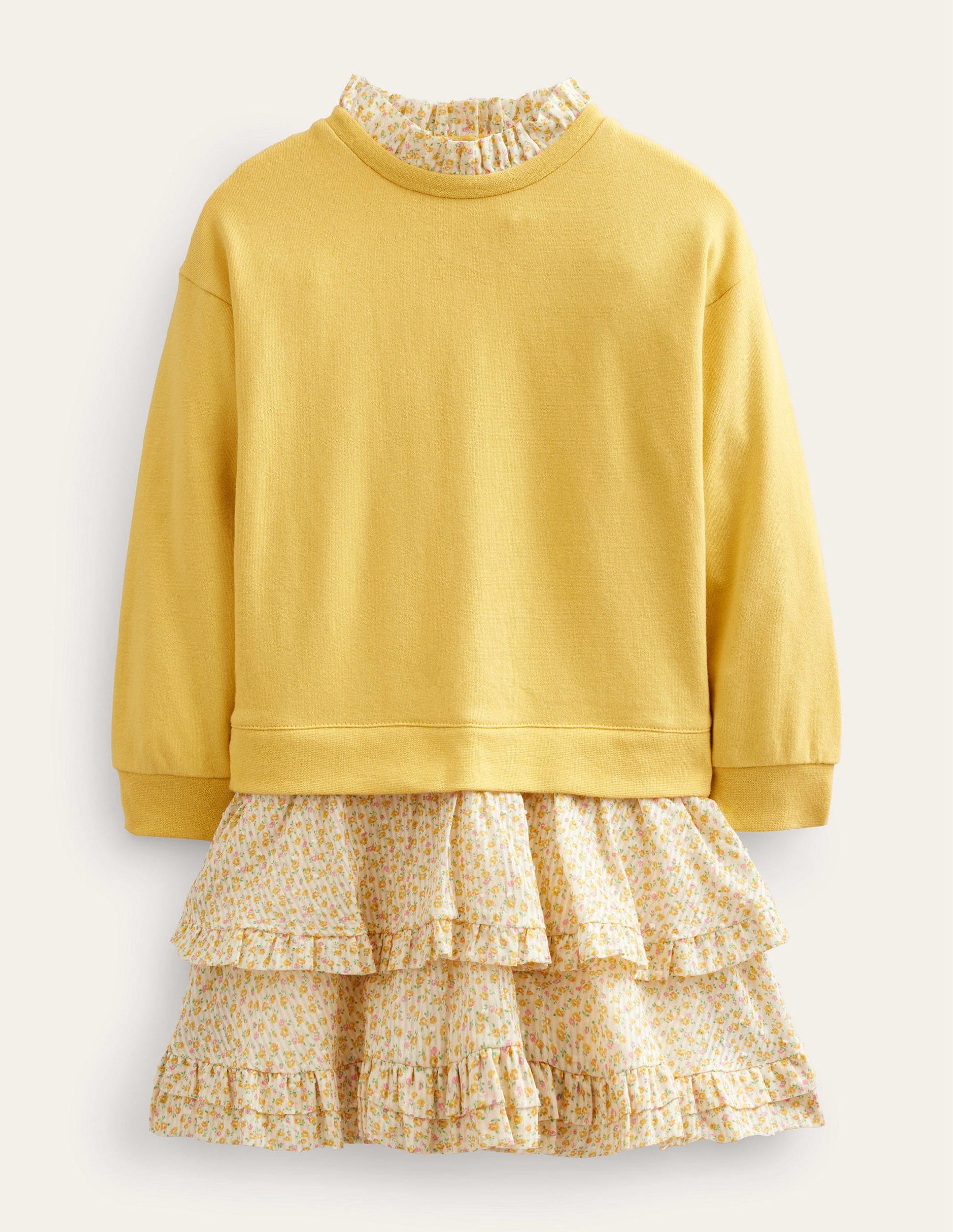 Sweat Woven Mix Dress-Sweet Honeycomb Yellow-1