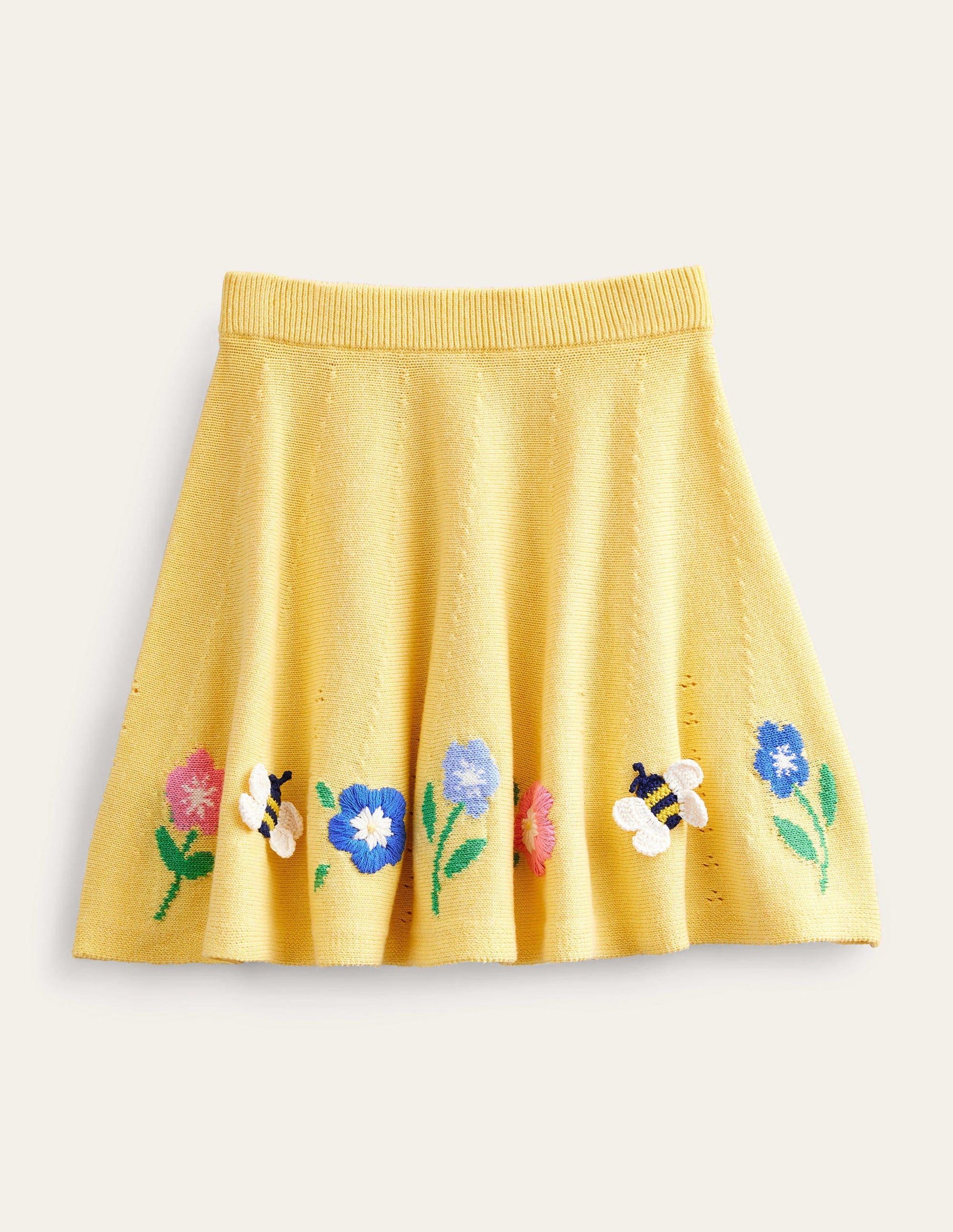 Embroidered Knitted Skirt-Soft Lemon-1