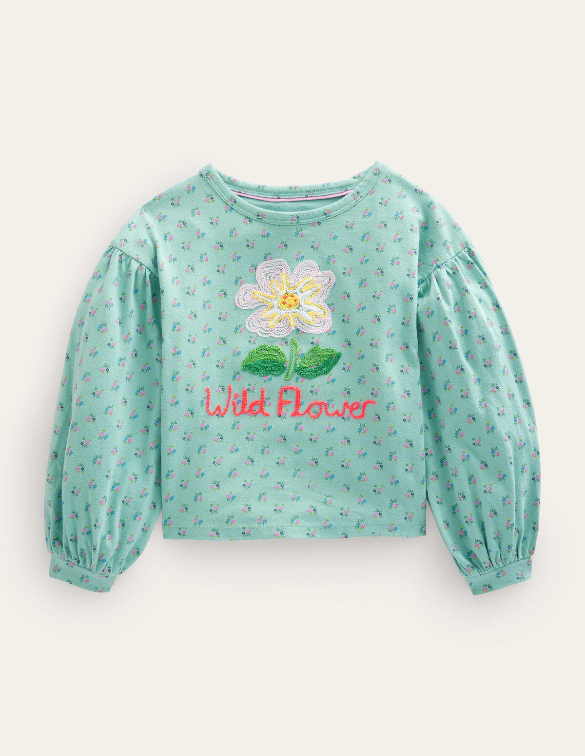 Embroidered Top-Turquoise Blue Wild Flower-1