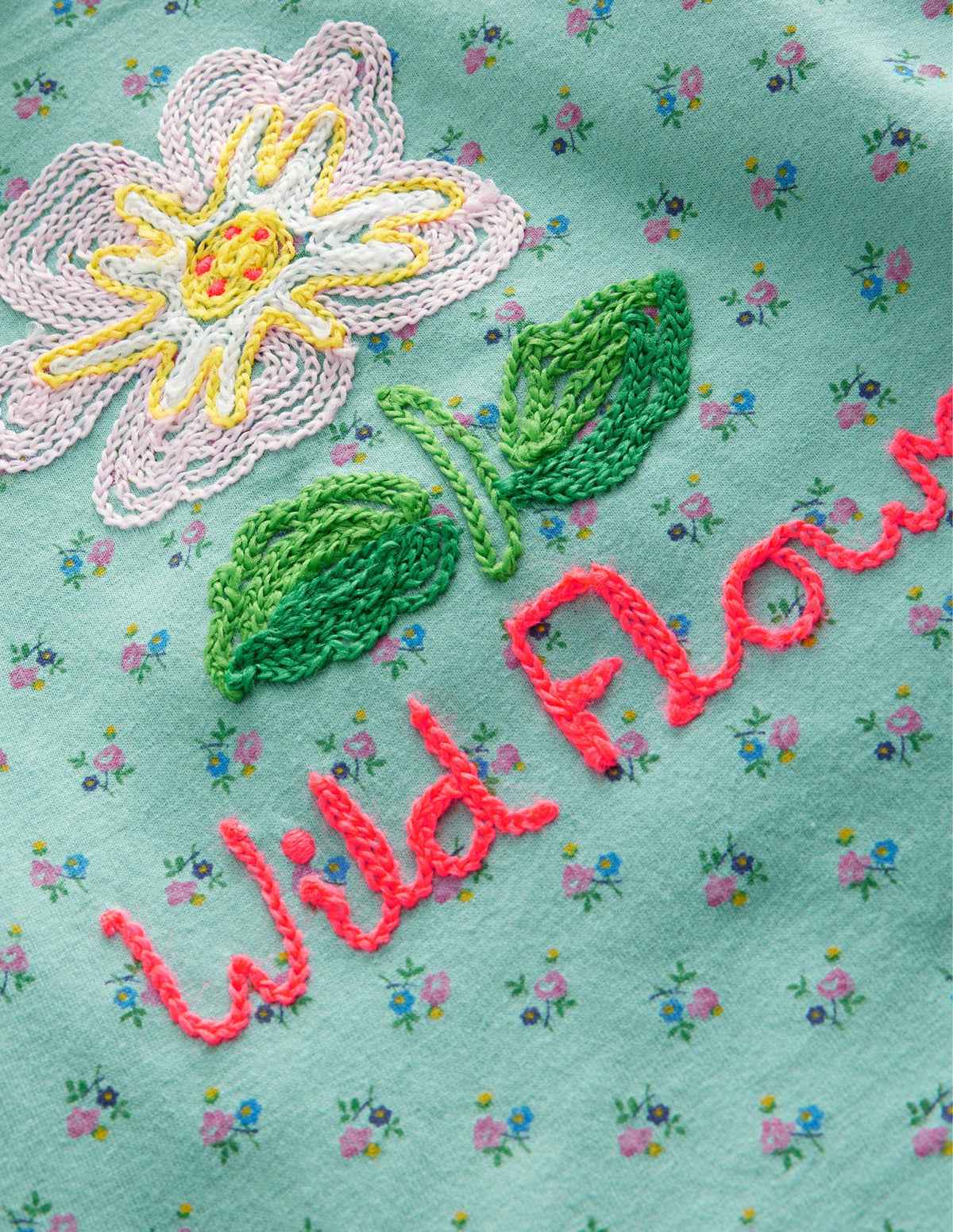 Embroidered Top-Turquoise Blue Wild Flower-3