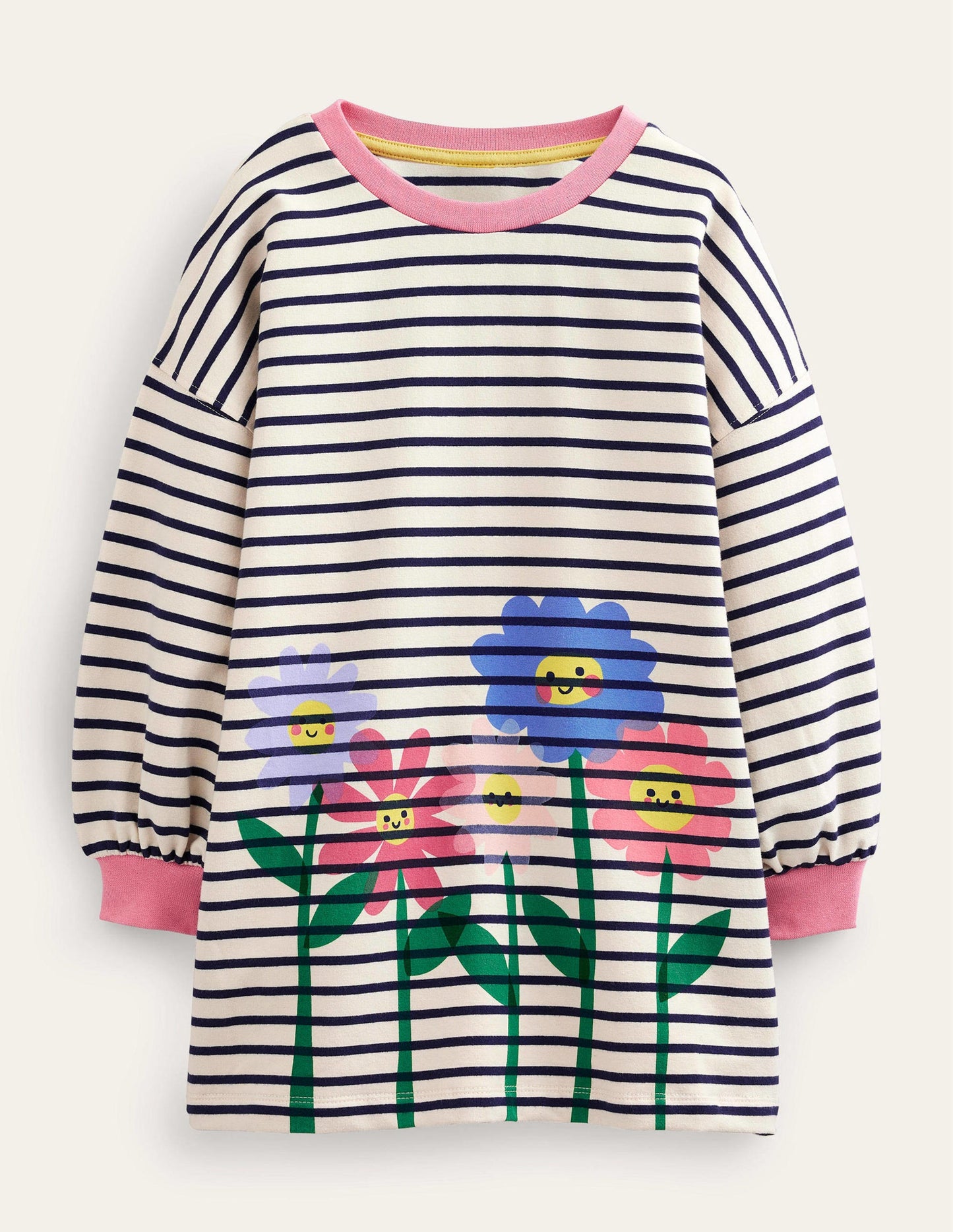 Graphic Sweat Tunic-Vanilla Pod/Navy Flowers