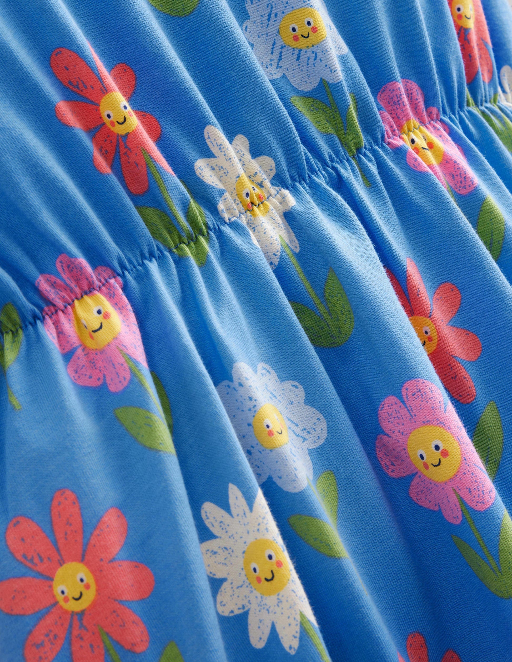Frill Sleeve Jersey Dress-Penzance Blue Flowers-2